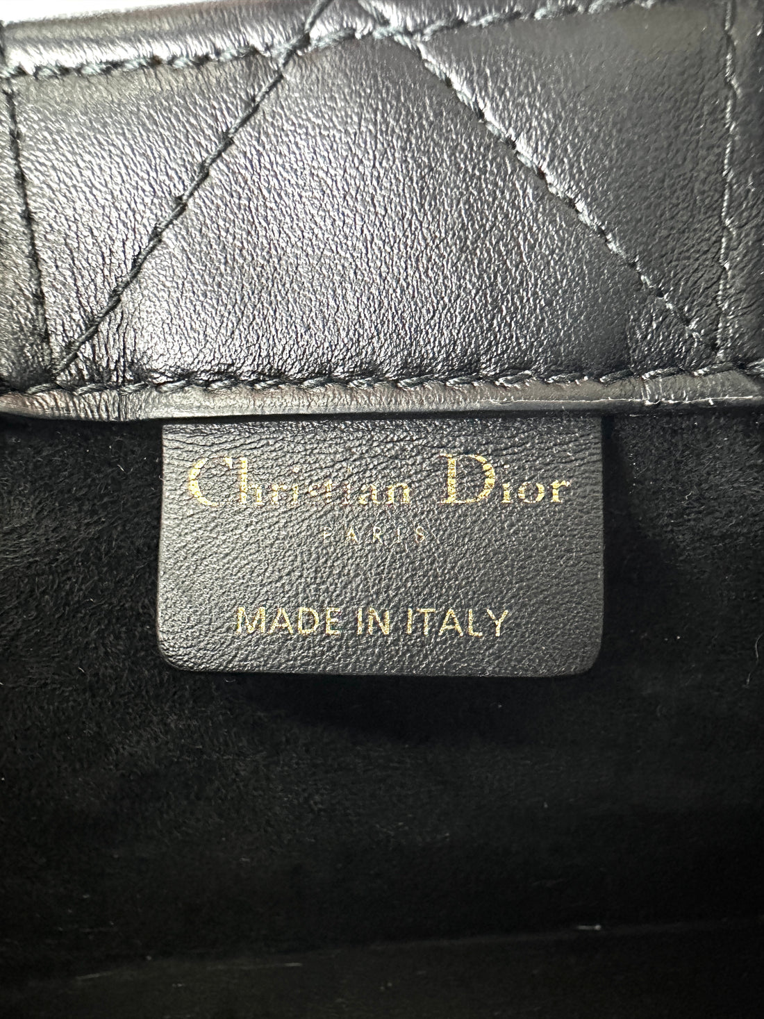 Christian Dior Book Tote Black Cannage Leather Handle Bag With Gold Charms DR627