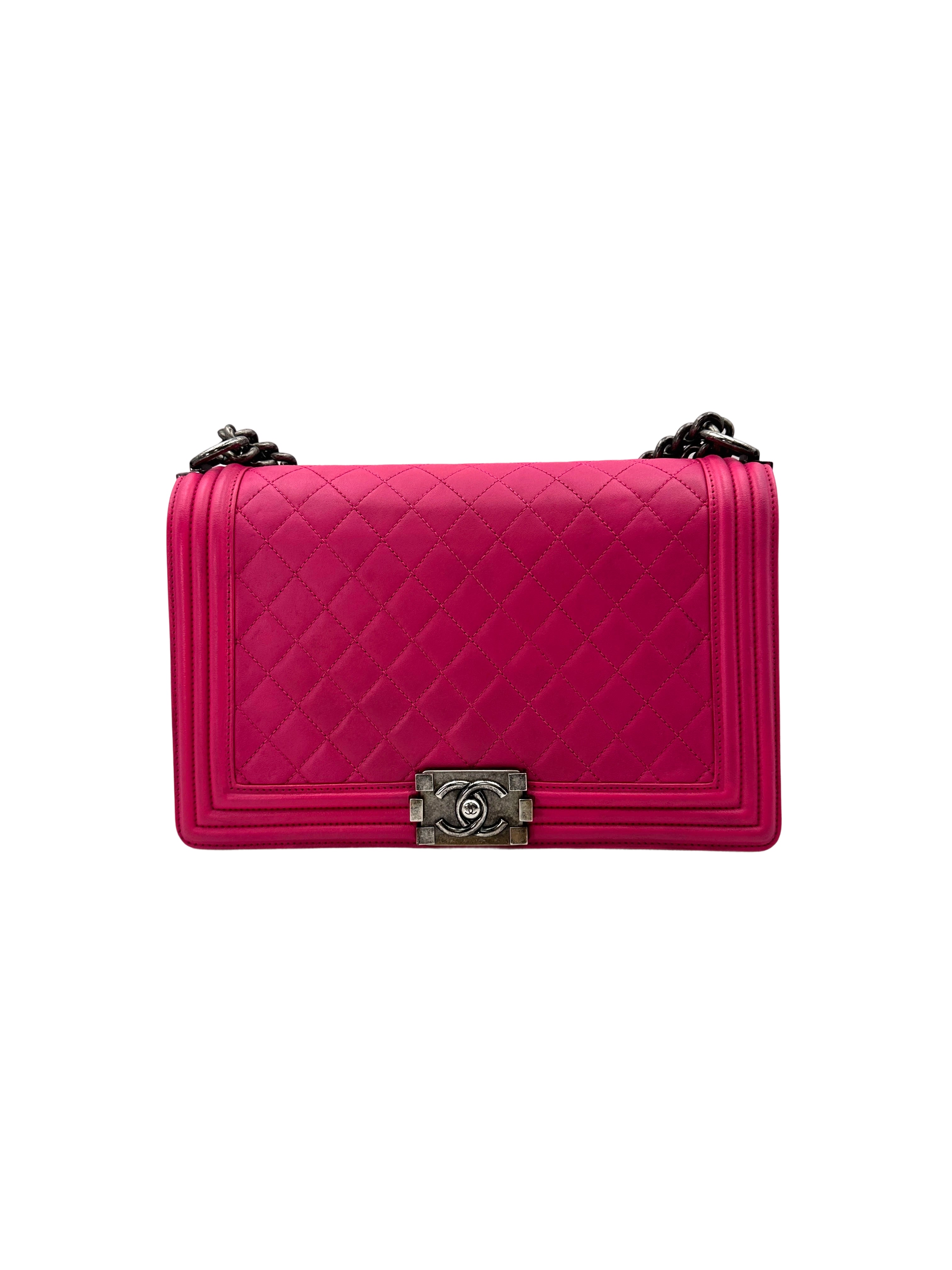 Chanel LeBoy Rose Red Quilted Leather Large Size Flap Bag With Aged Silver Buckle(19***11) CC1643