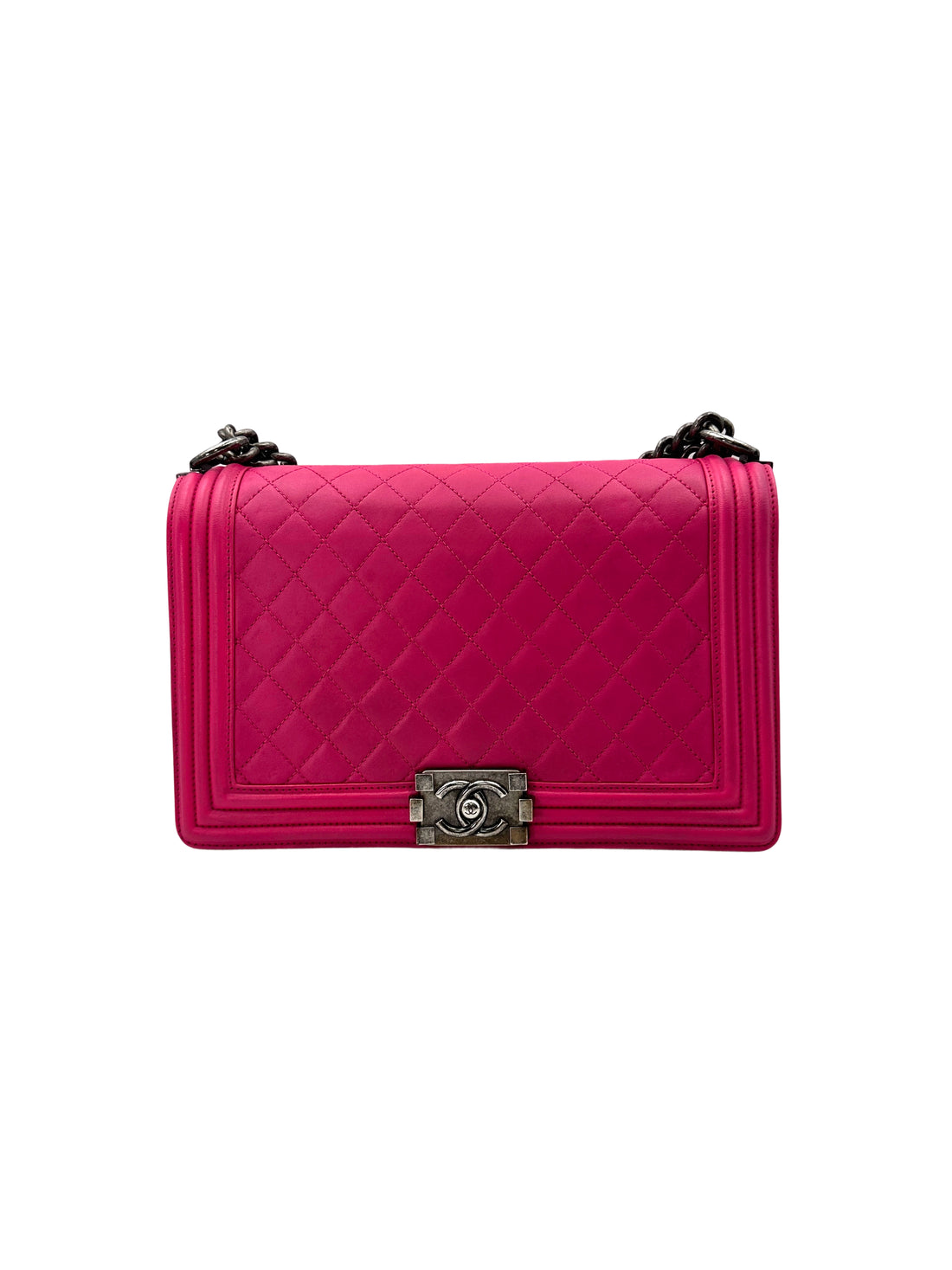 Chanel LeBoy Rose Red Quilted Leather Large Size Flap Bag With Aged Silver Buckle(19***11) CC1643