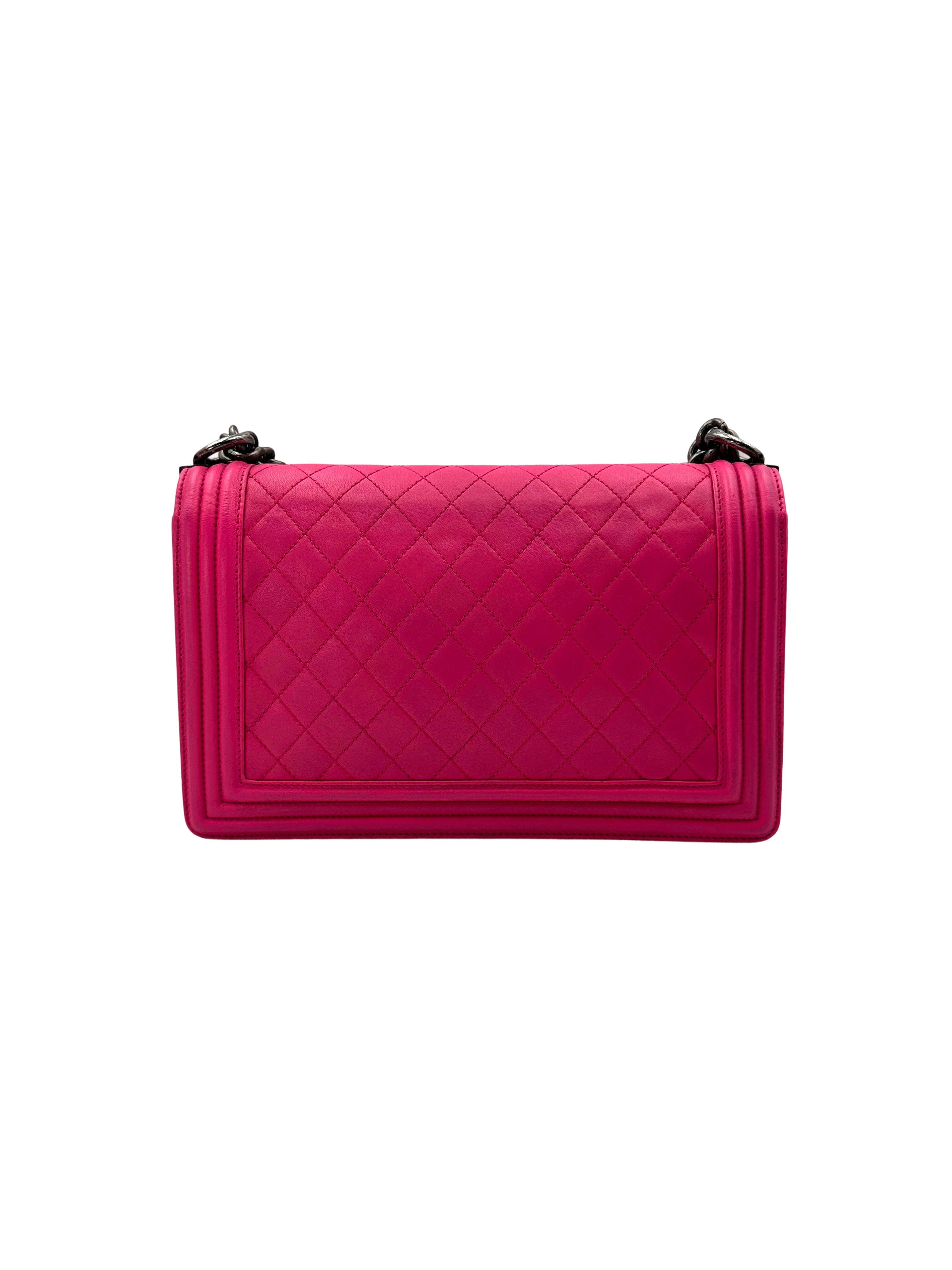 Chanel LeBoy Rose Red Quilted Leather Large Size Flap Bag With Aged Silver Buckle(19***11) CC1643