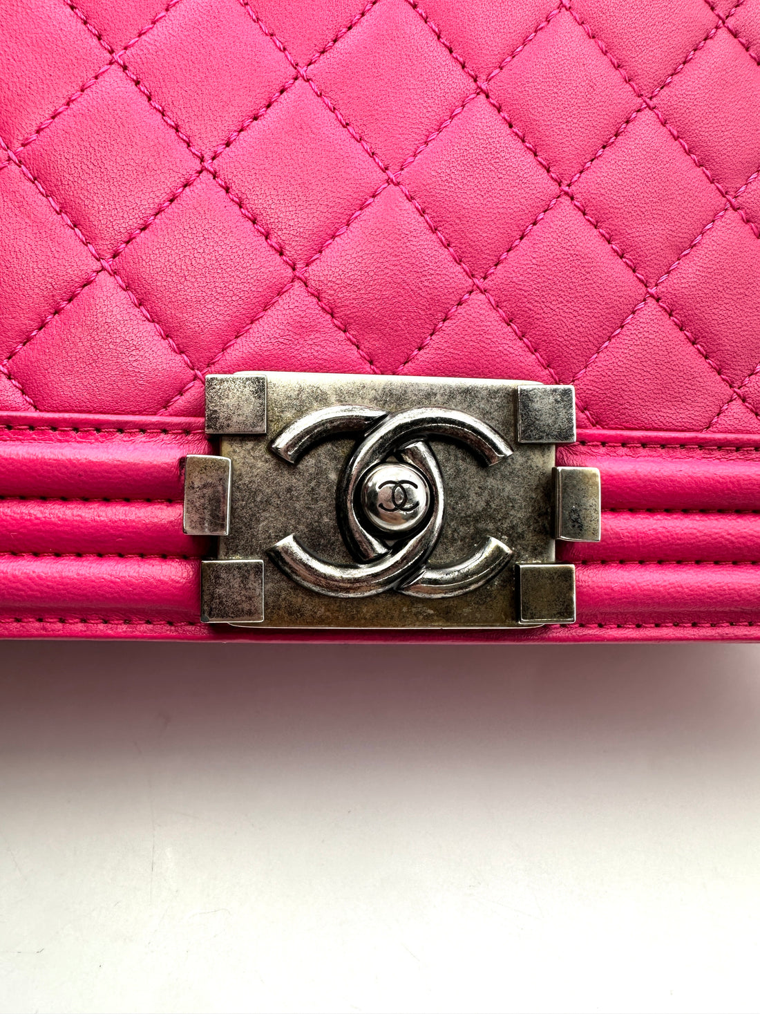 Chanel LeBoy Rose Red Quilted Leather Large Size Flap Bag With Aged Silver Buckle(19***11) CC1643