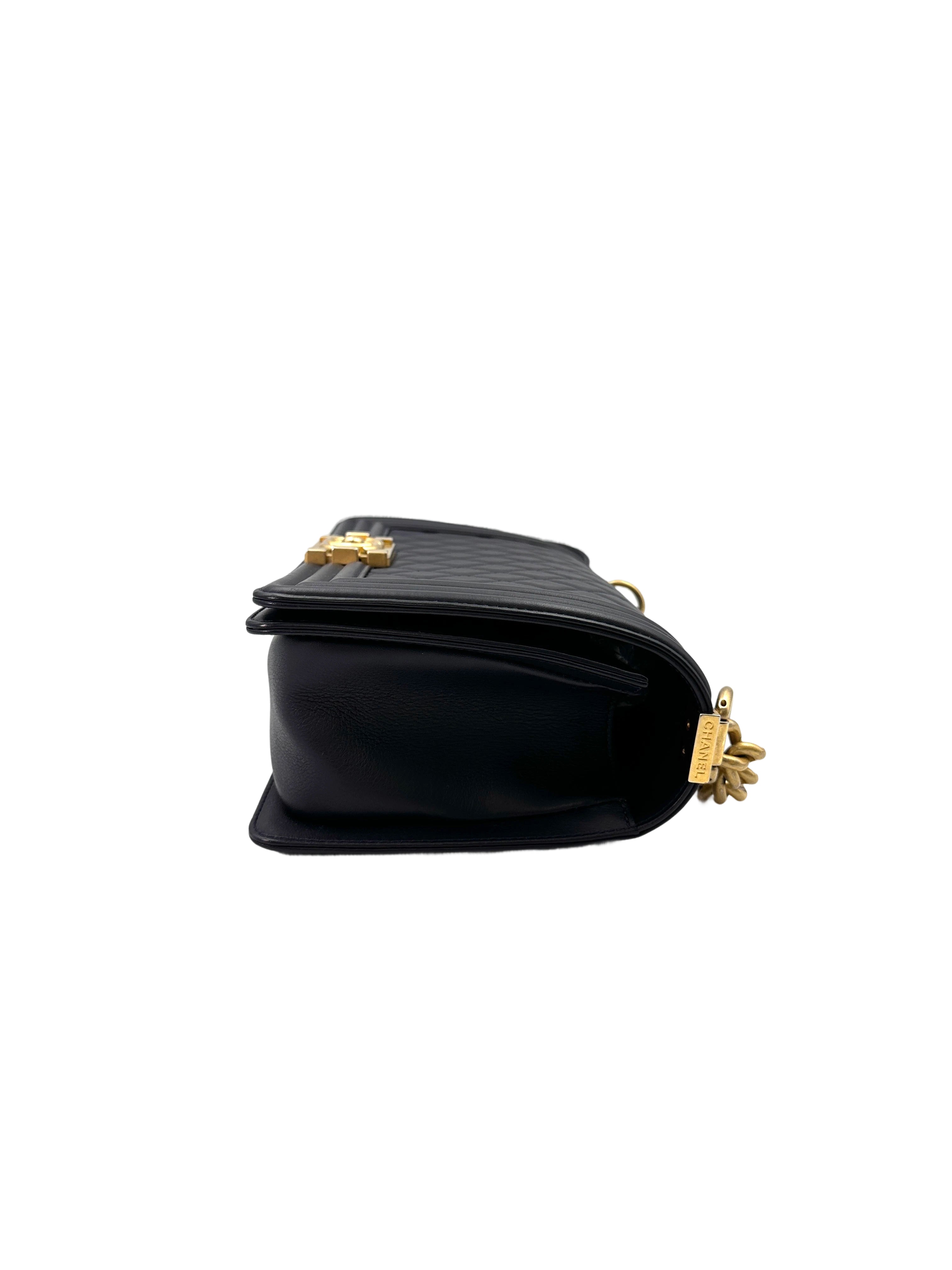 Chanel LeBoy Black Quilted Leather Flap Bag With Gold Buckle(26***42) IRIS097