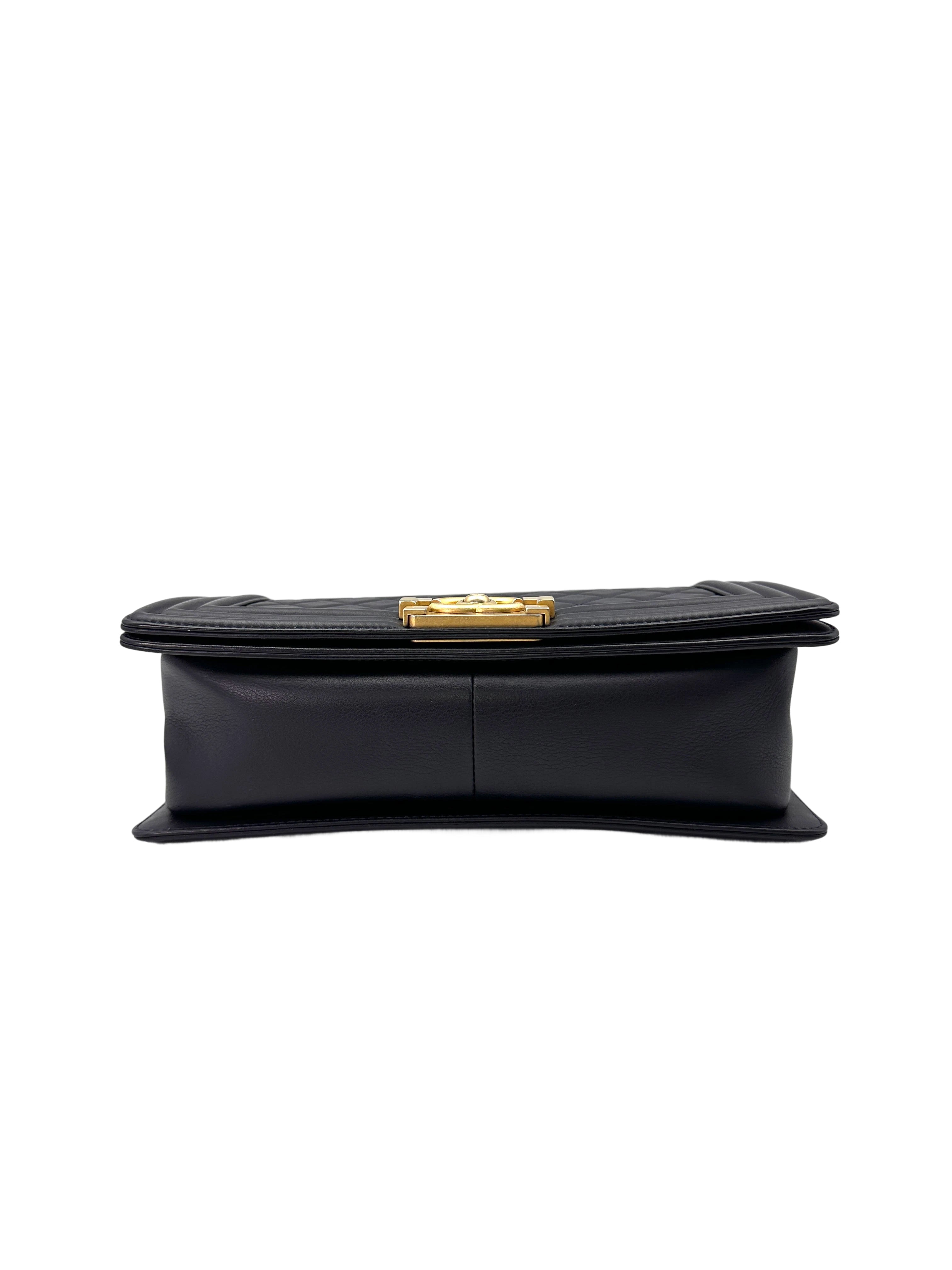 Chanel LeBoy Black Quilted Leather Flap Bag With Gold Buckle(26***42) IRIS097