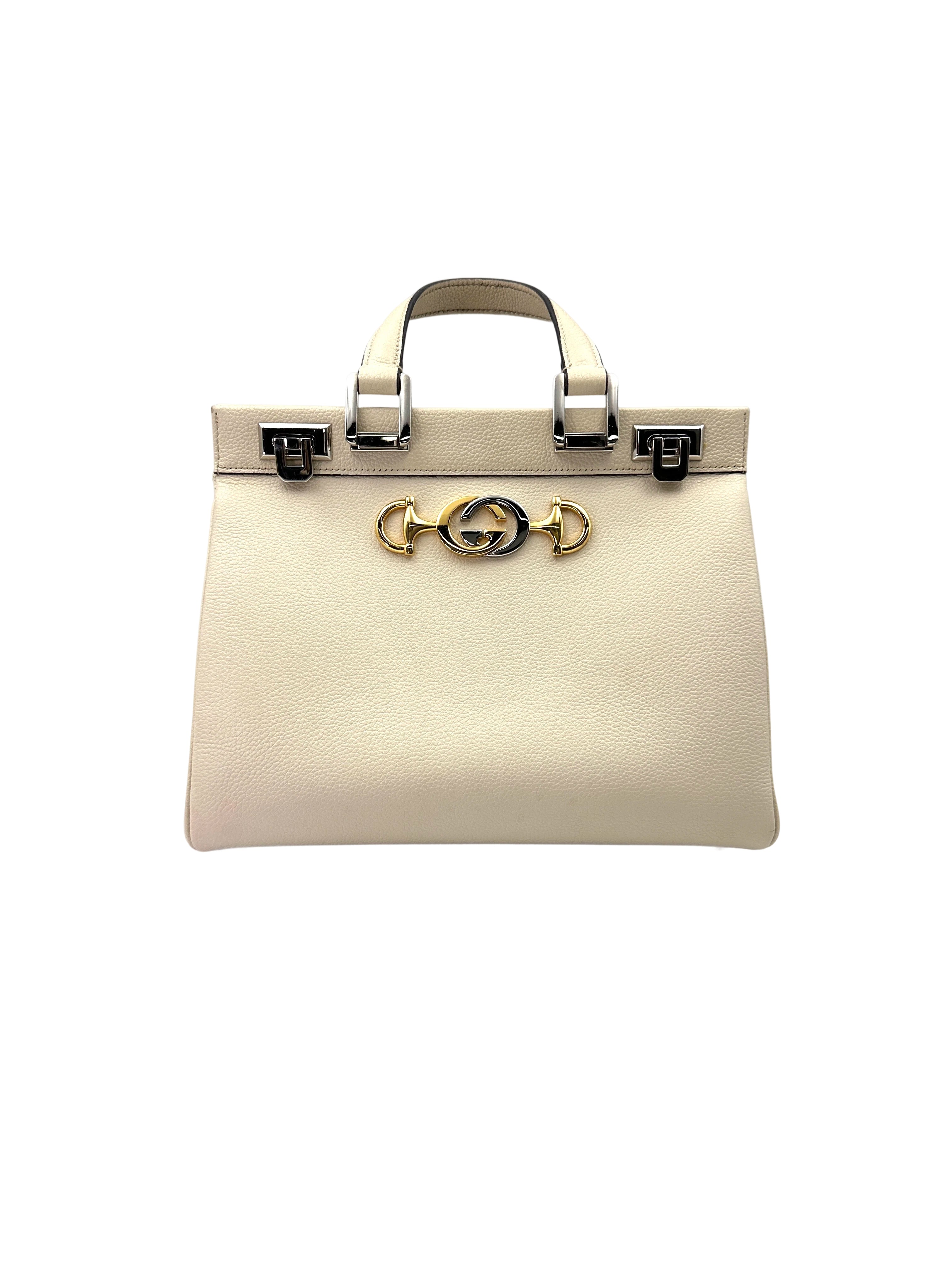 Gucci Zumi White Leather Small Size Top Handle Bag GG817