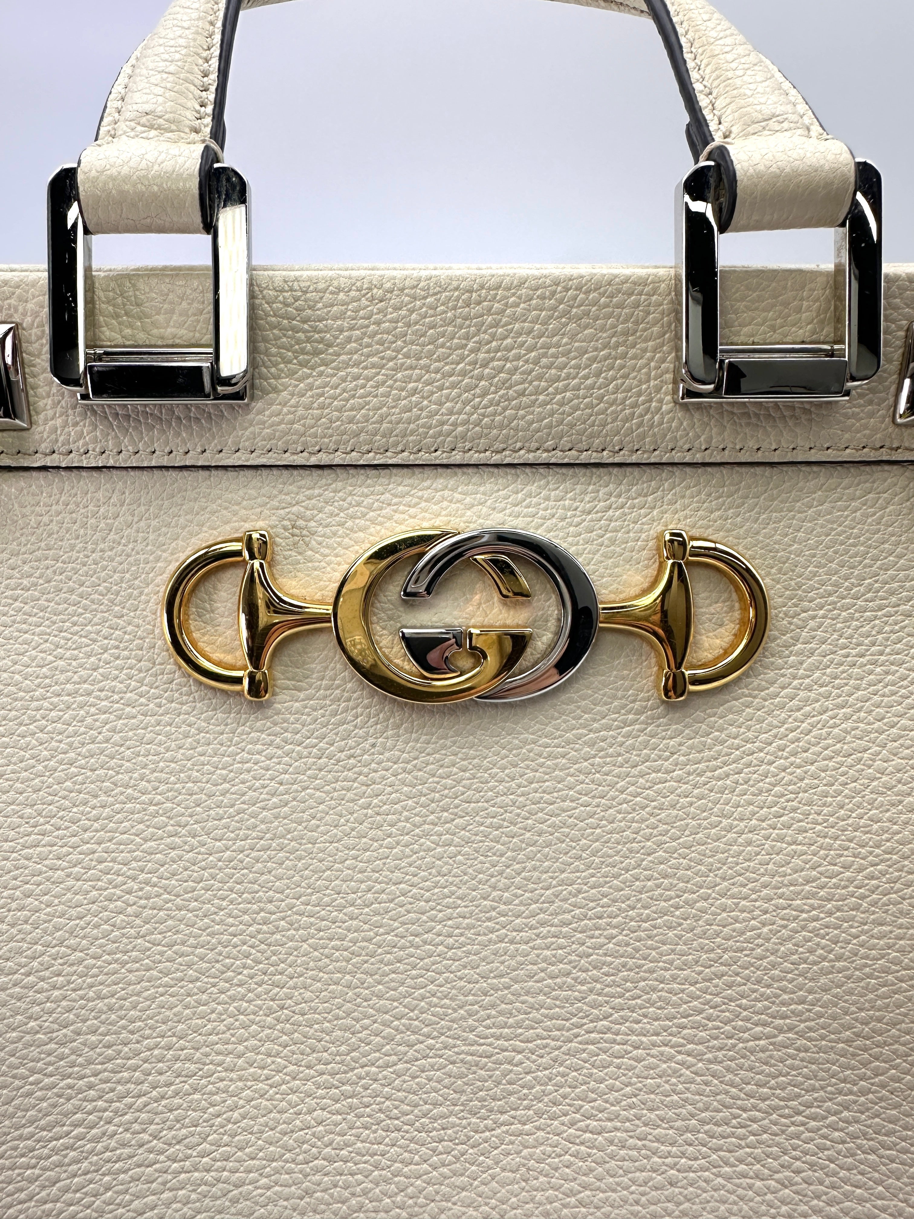 Gucci Zumi White Leather Small Size Top Handle Bag GG817