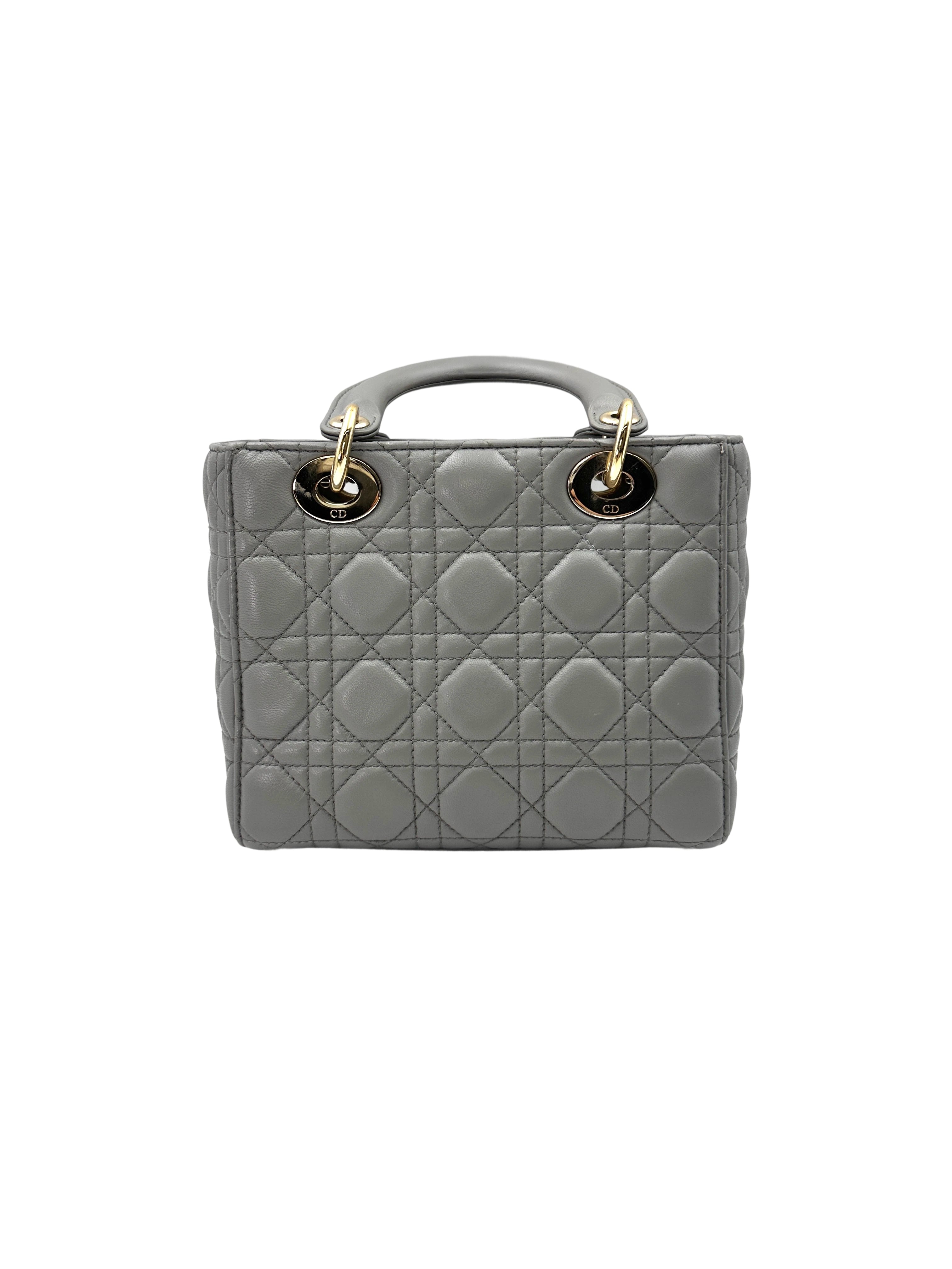 Christian Dior Lady Dior Grey Cannage Leather Handle Bag With Silver Charms DR631
