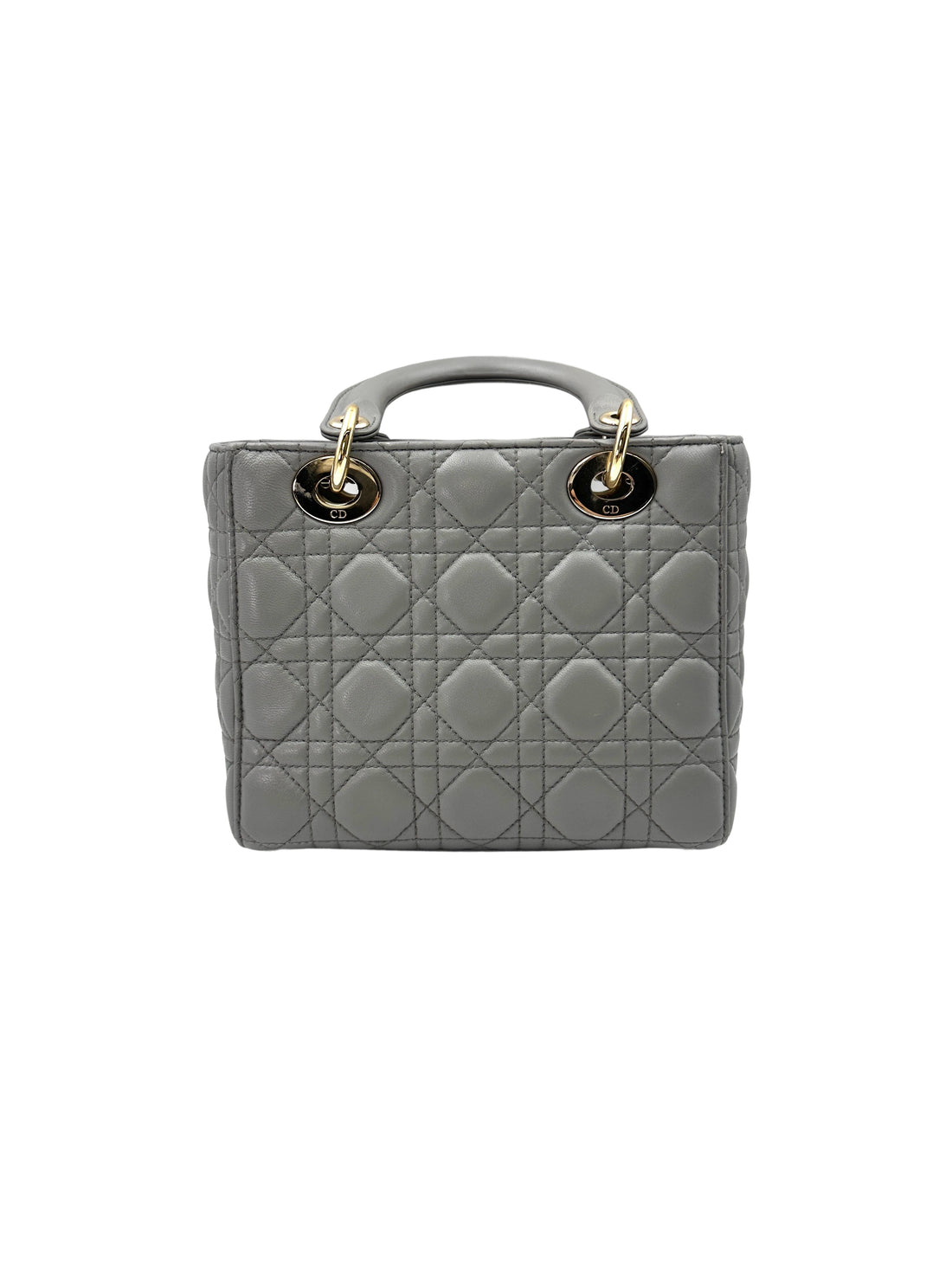 Christian Dior Lady Dior Grey Cannage Leather Handle Bag With Silver Charms DR631