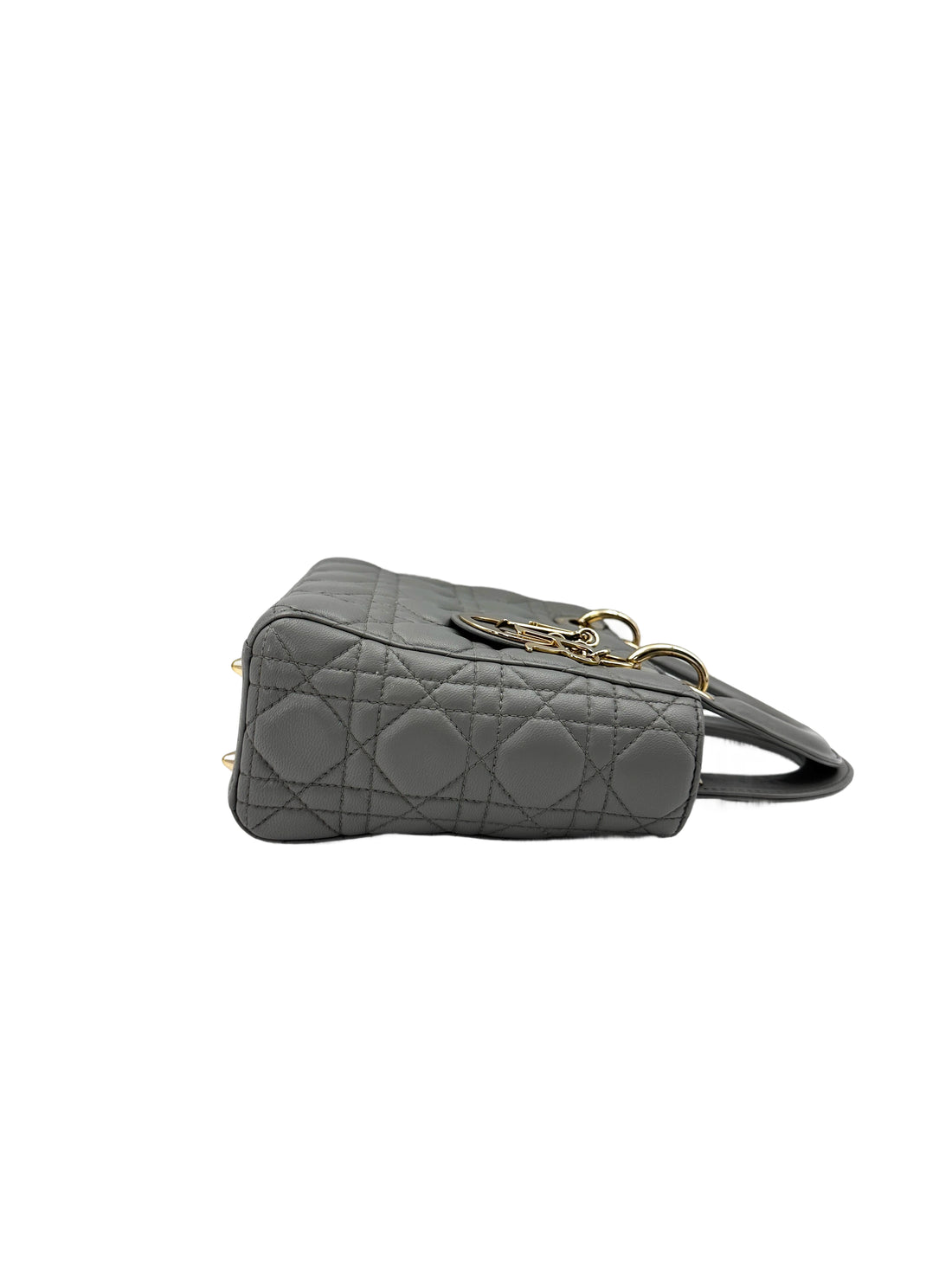 Christian Dior Lady Dior Grey Cannage Leather Handle Bag With Silver Charms DR631