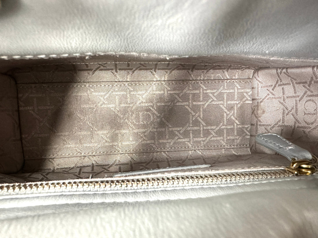 Christian Dior Lady Dior Grey Cannage Leather Handle Bag With Silver Charms DR631
