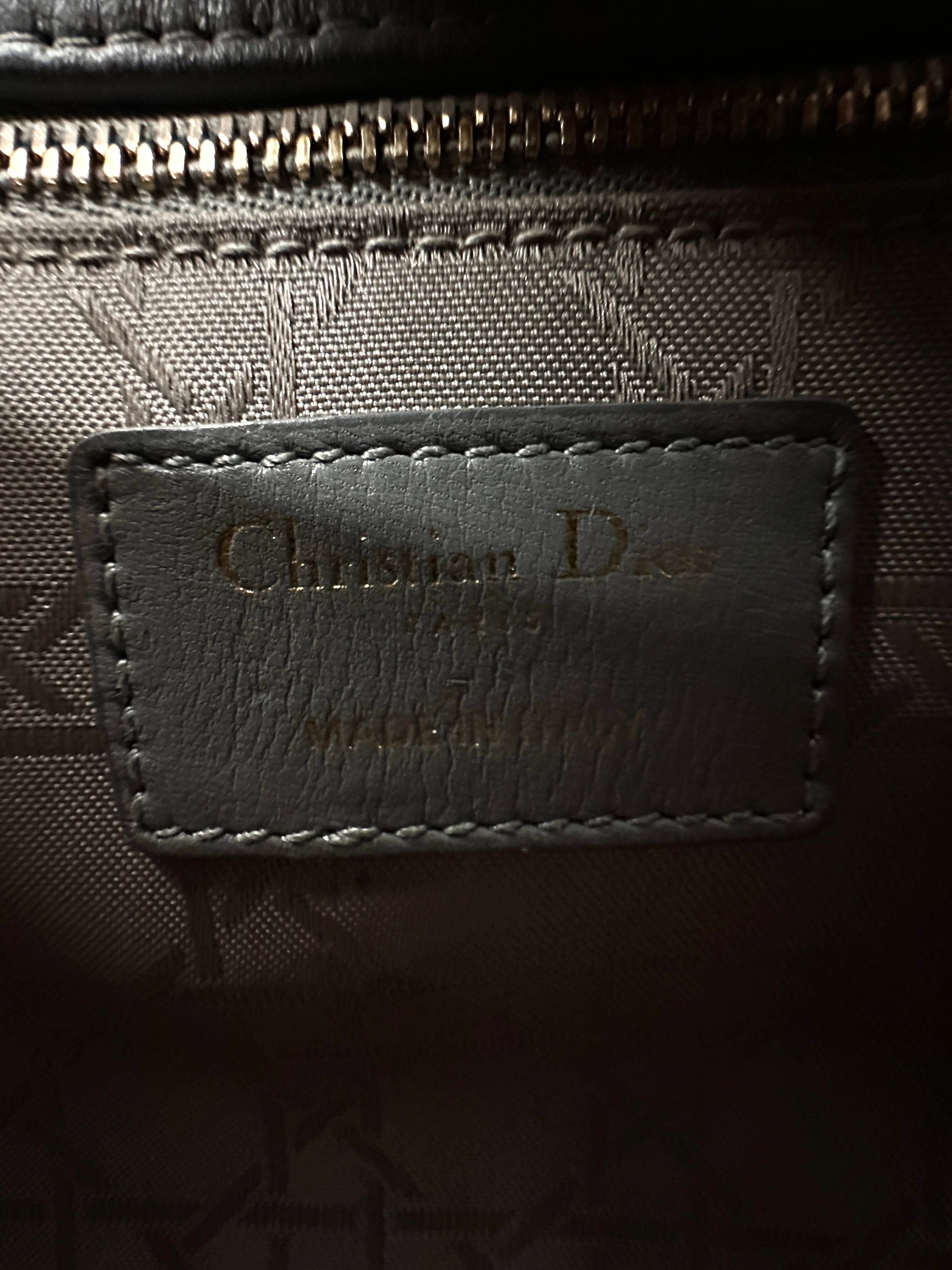 Christian Dior Lady Dior Grey Cannage Leather Handle Bag With Silver Charms DR631