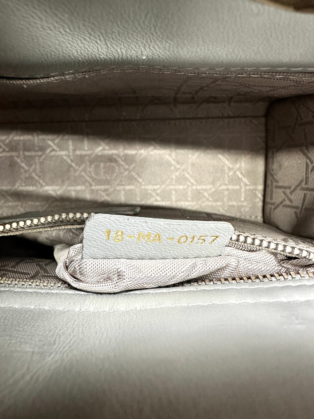 Christian Dior Lady Dior Grey Cannage Leather Handle Bag With Silver Charms DR631