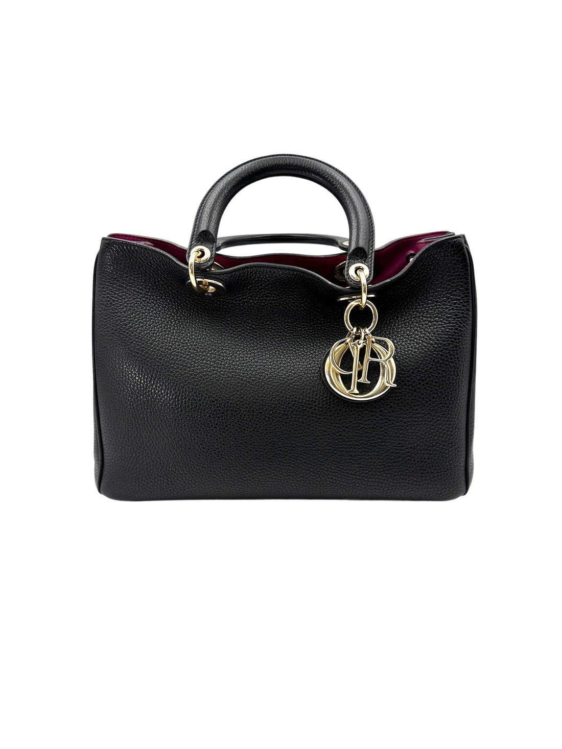 Christian Dior Diorissimo Black Leather Large Size Handle Bag DR633