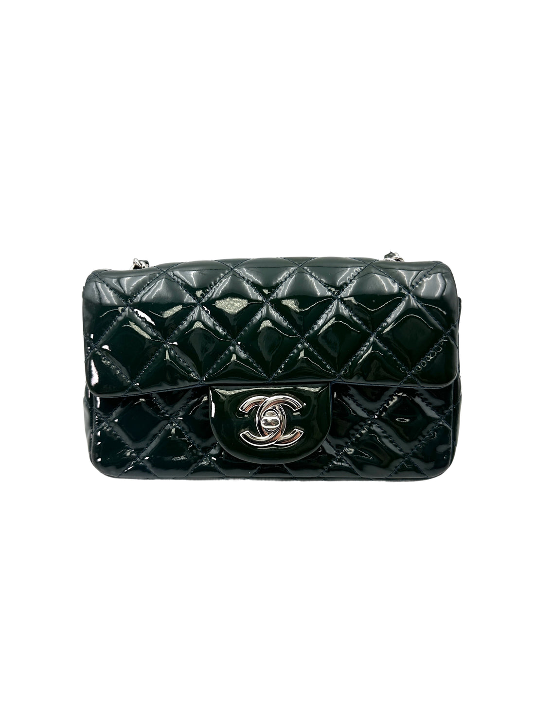 Chanel Classic Flap Green Quilted Patent Leather Mini Square Shoulder Bag(15***37) IRIS117