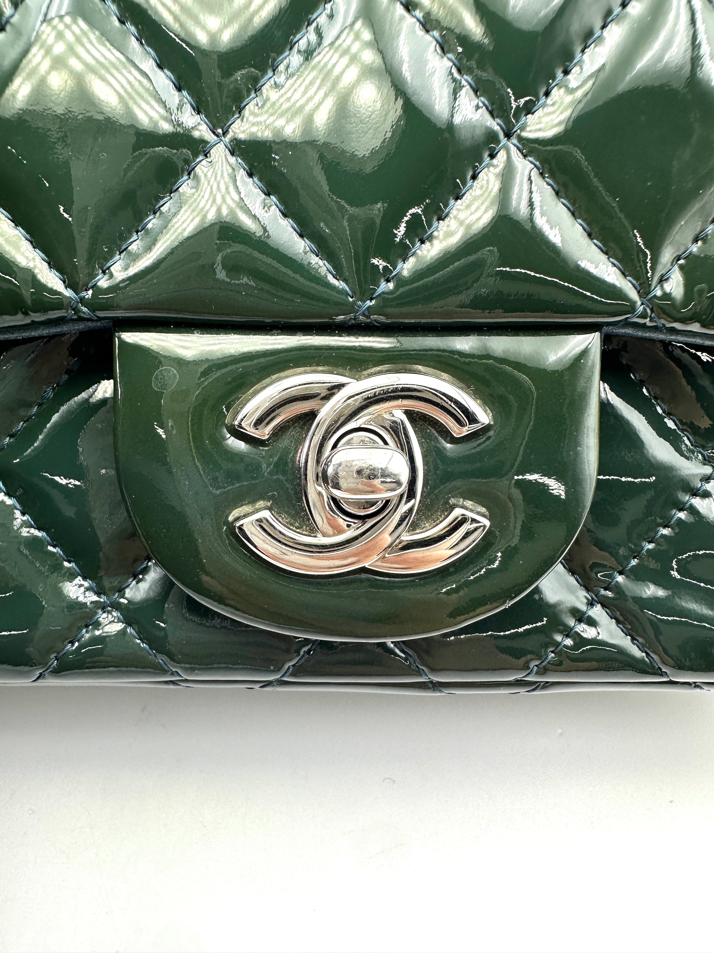 Chanel Classic Flap Green Quilted Patent Leather Mini Square Shoulder Bag(15***37) IRIS117
