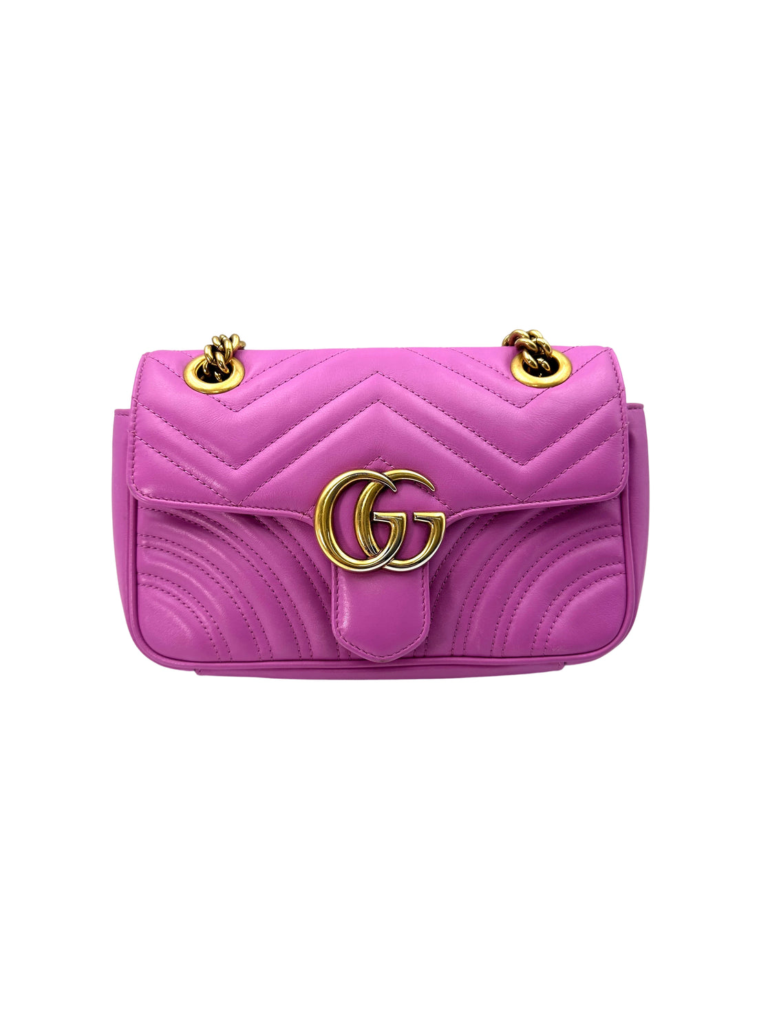 Gucci GG Marmont Purple Chevron Matelasse Leather Chain Shoulder Bag GG821