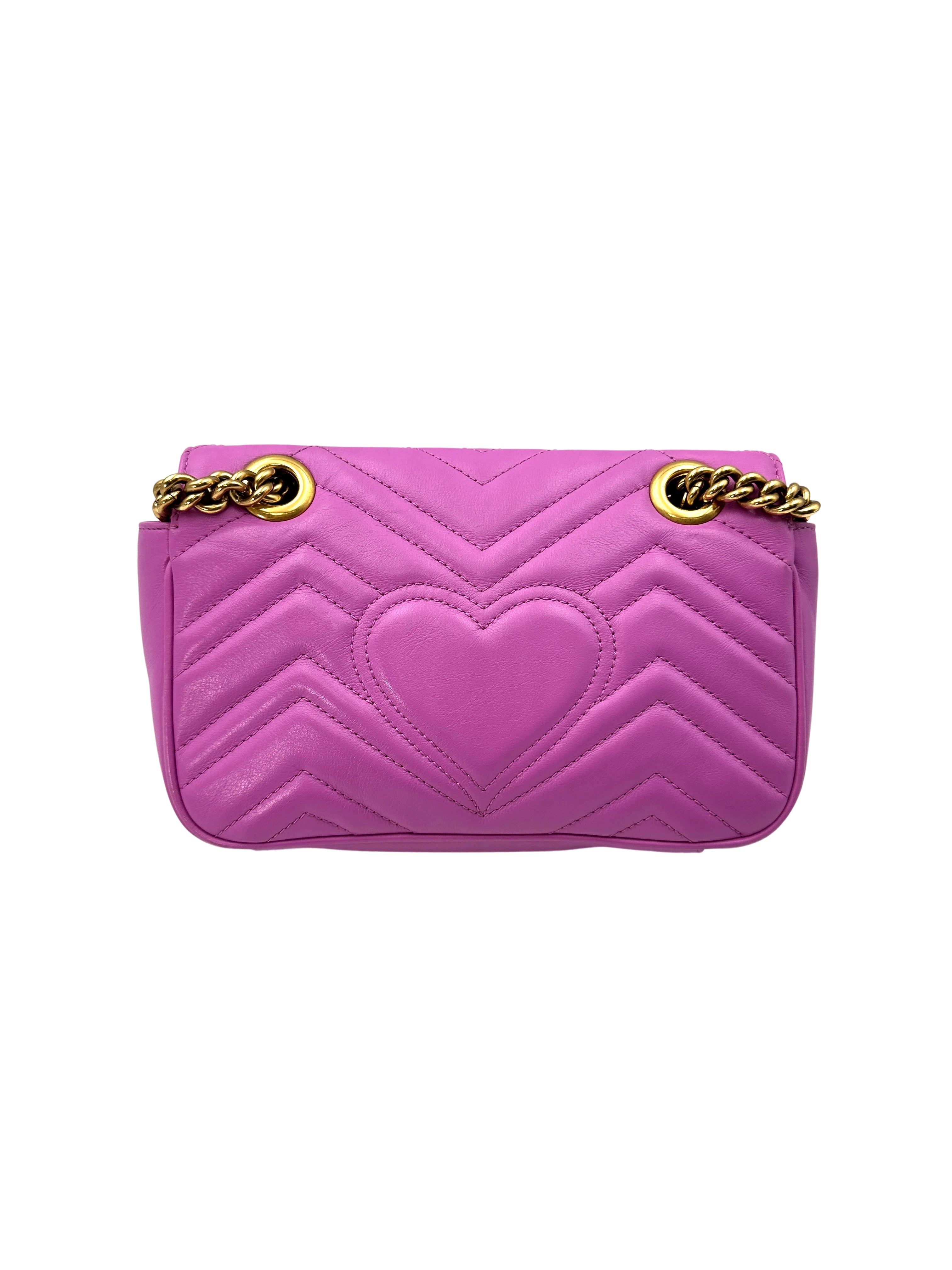 Gucci GG Marmont Purple Chevron Matelasse Leather Chain Shoulder Bag GG821
