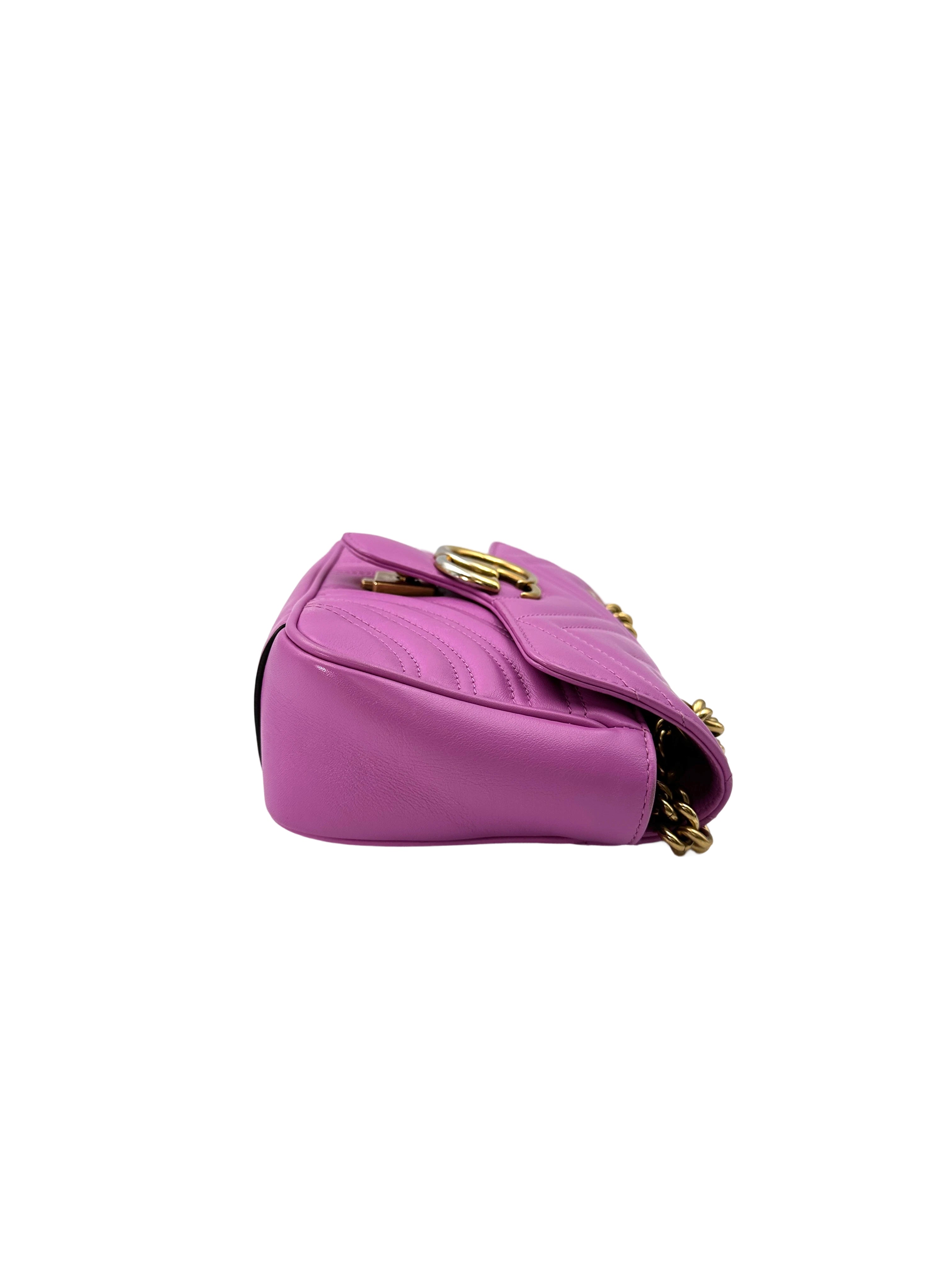 Gucci GG Marmont Purple Chevron Matelasse Leather Chain Shoulder Bag GG821