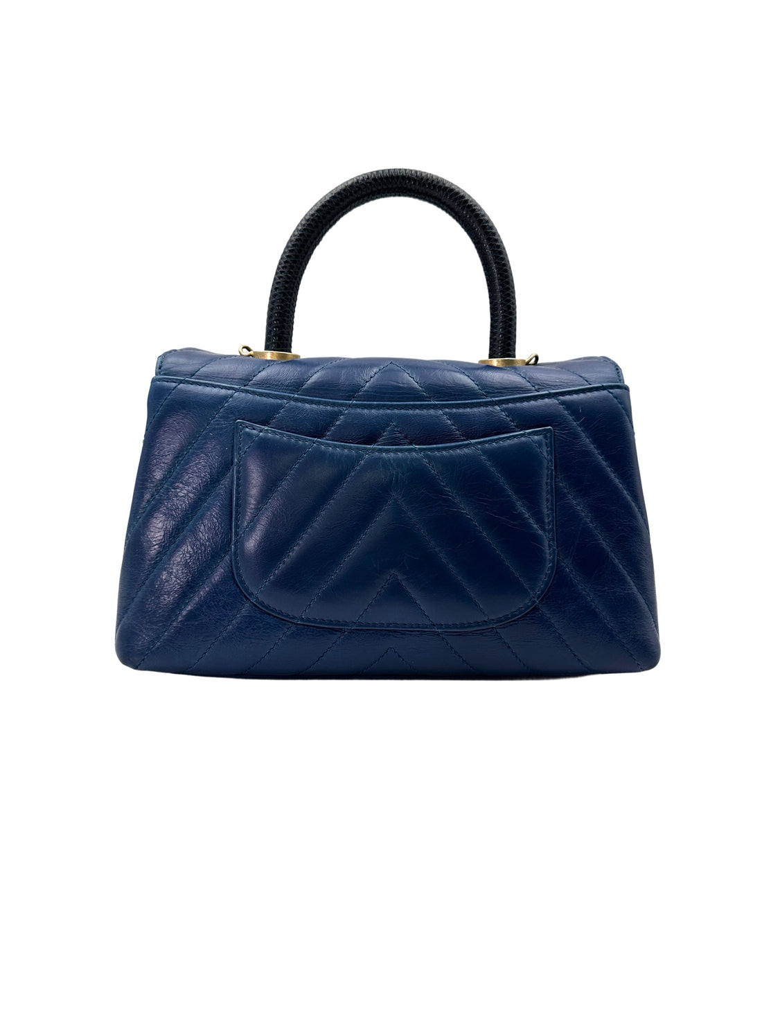 Chanel CoCo Handle Navy Chevron Quilted Calfskin Small Size Lizard Handle Bag(25***69) IRIS120