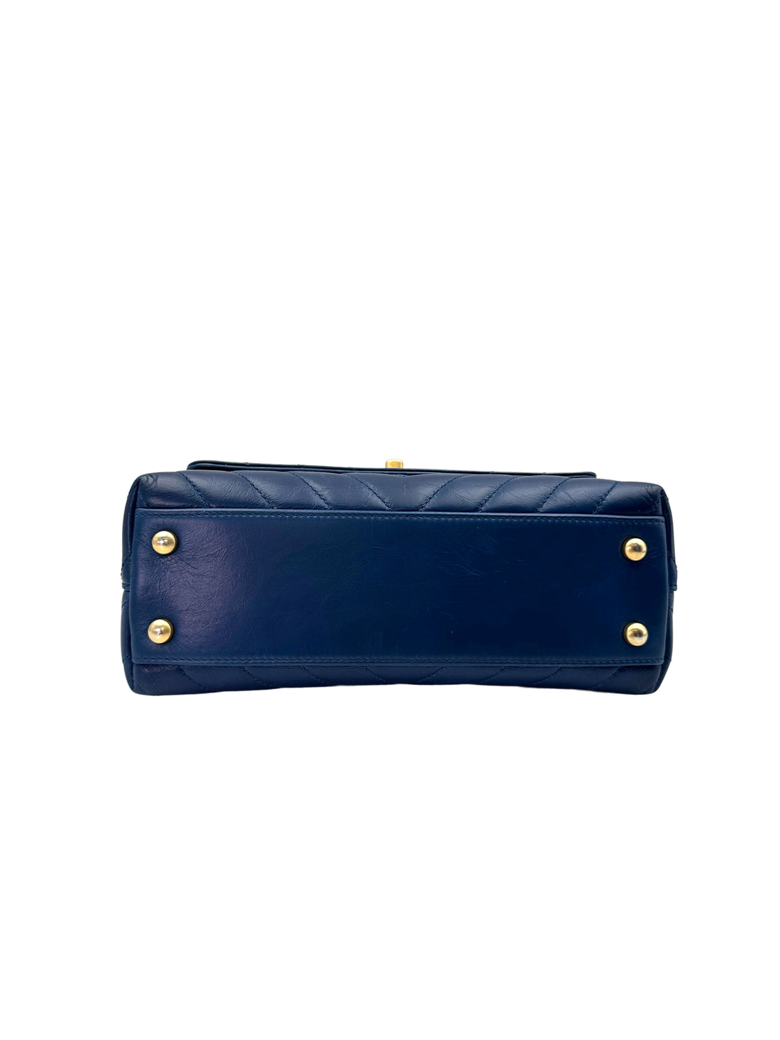 Chanel CoCo Handle Navy Chevron Quilted Calfskin Small Size Lizard Handle Bag(25***69) IRIS120