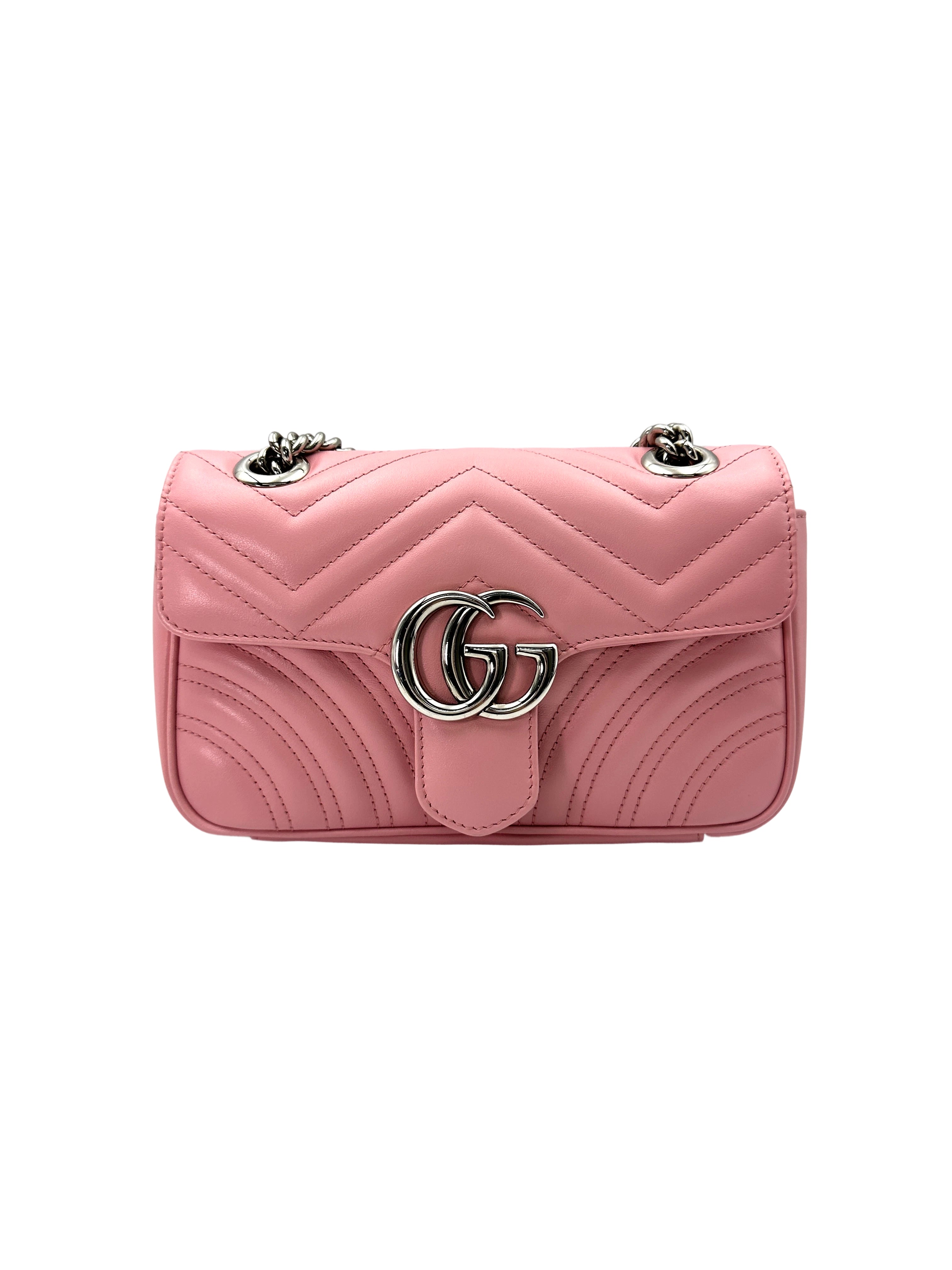Gucci GG Marmont Pink Chevron Matelasse Leather Small Size Chain Shoulder Bag GG823
