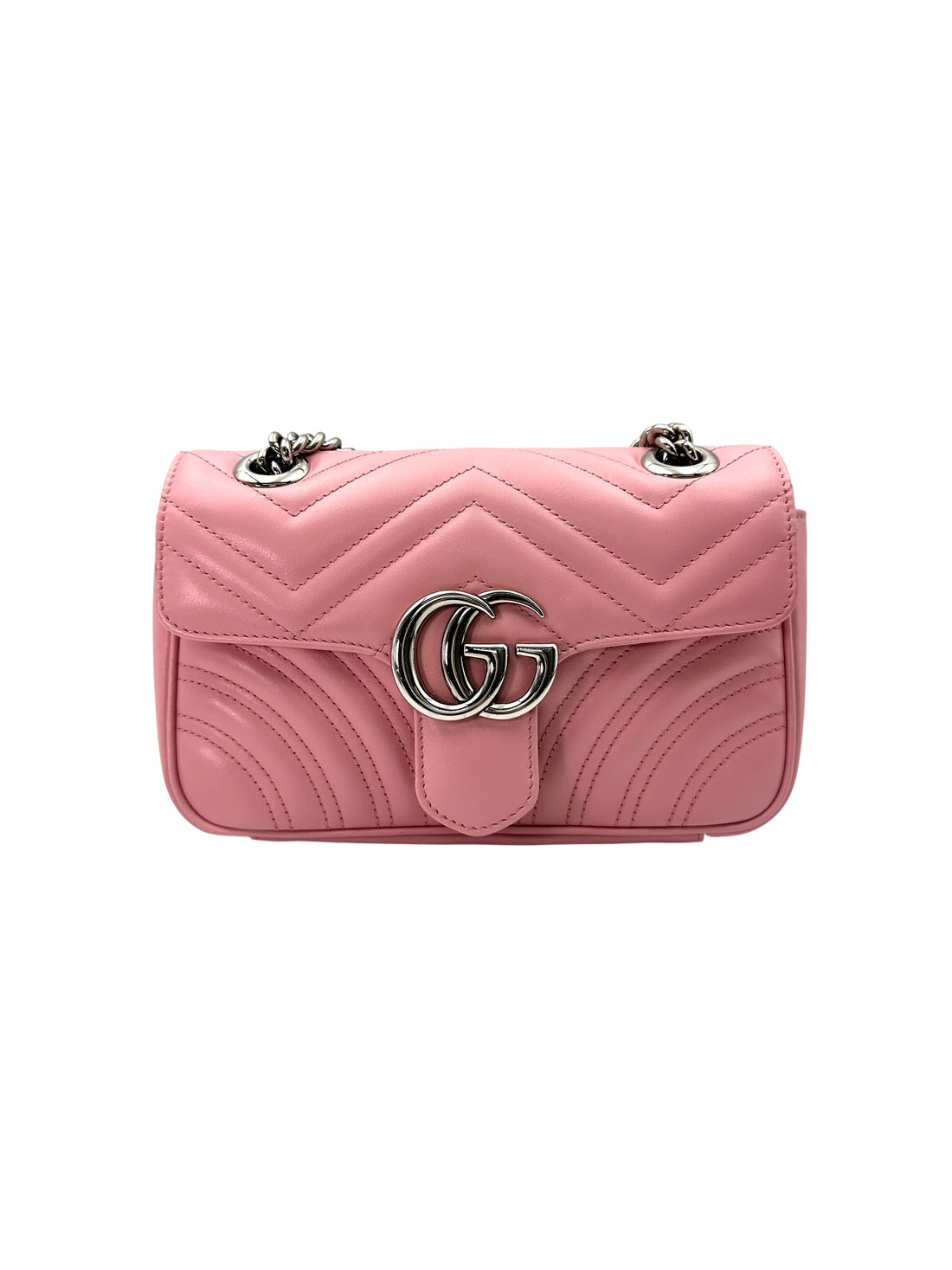 Gucci GG Marmont Pink Chevron Matelasse Leather Small Size Chain Shoulder Bag GG823