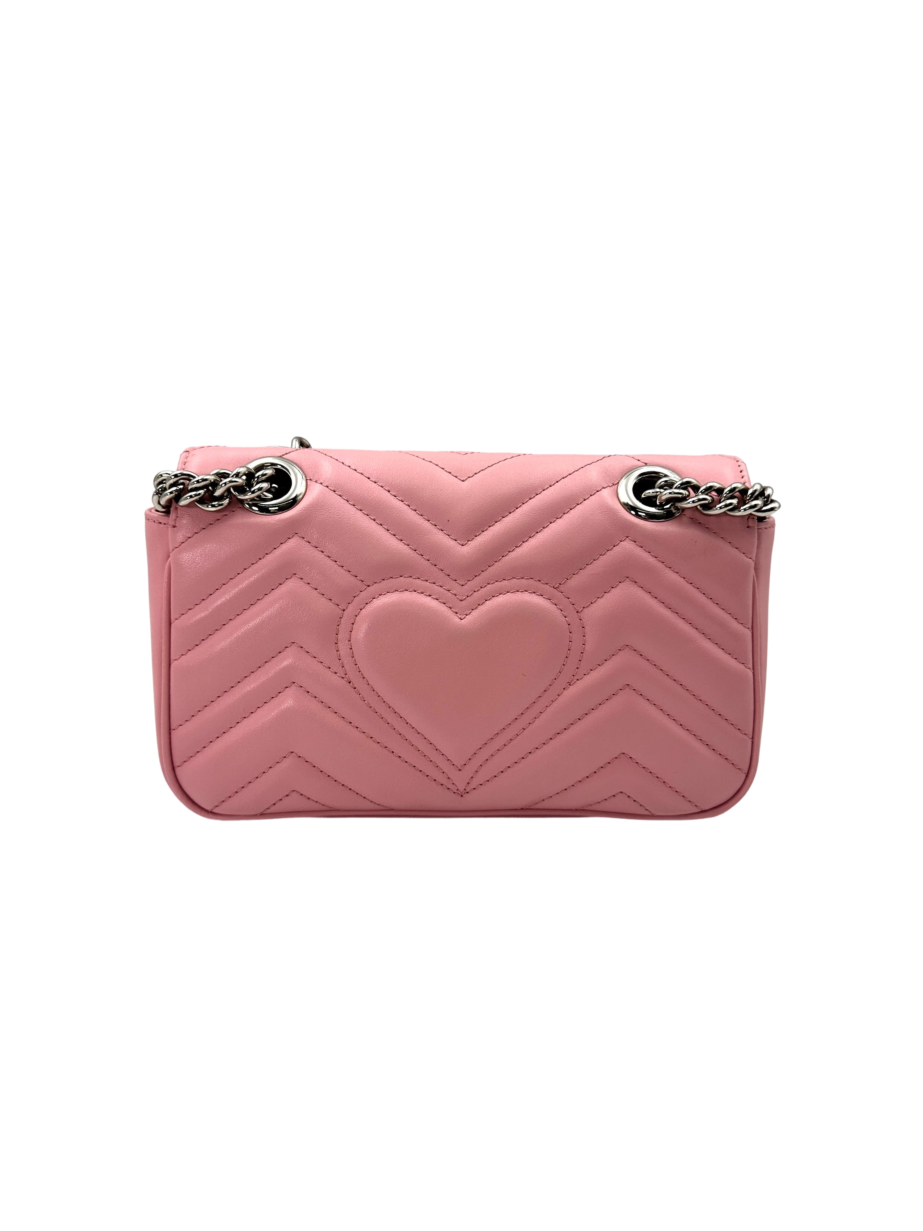Gucci GG Marmont Pink Chevron Matelasse Leather Small Size Chain Shoulder Bag GG823