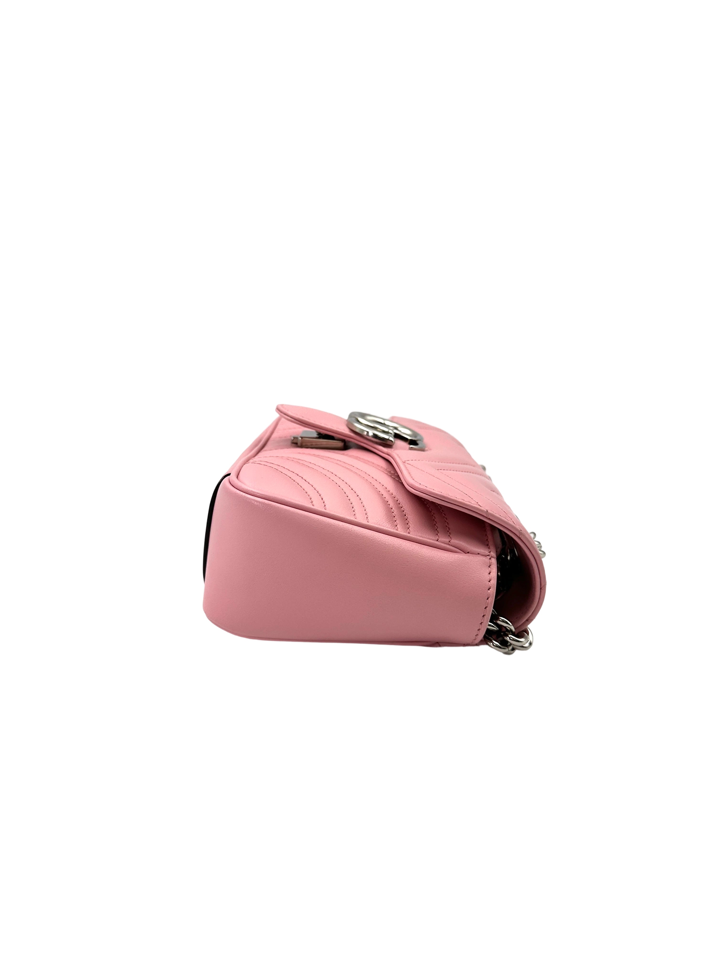Gucci GG Marmont Pink Chevron Matelasse Leather Small Size Chain Shoulder Bag GG823