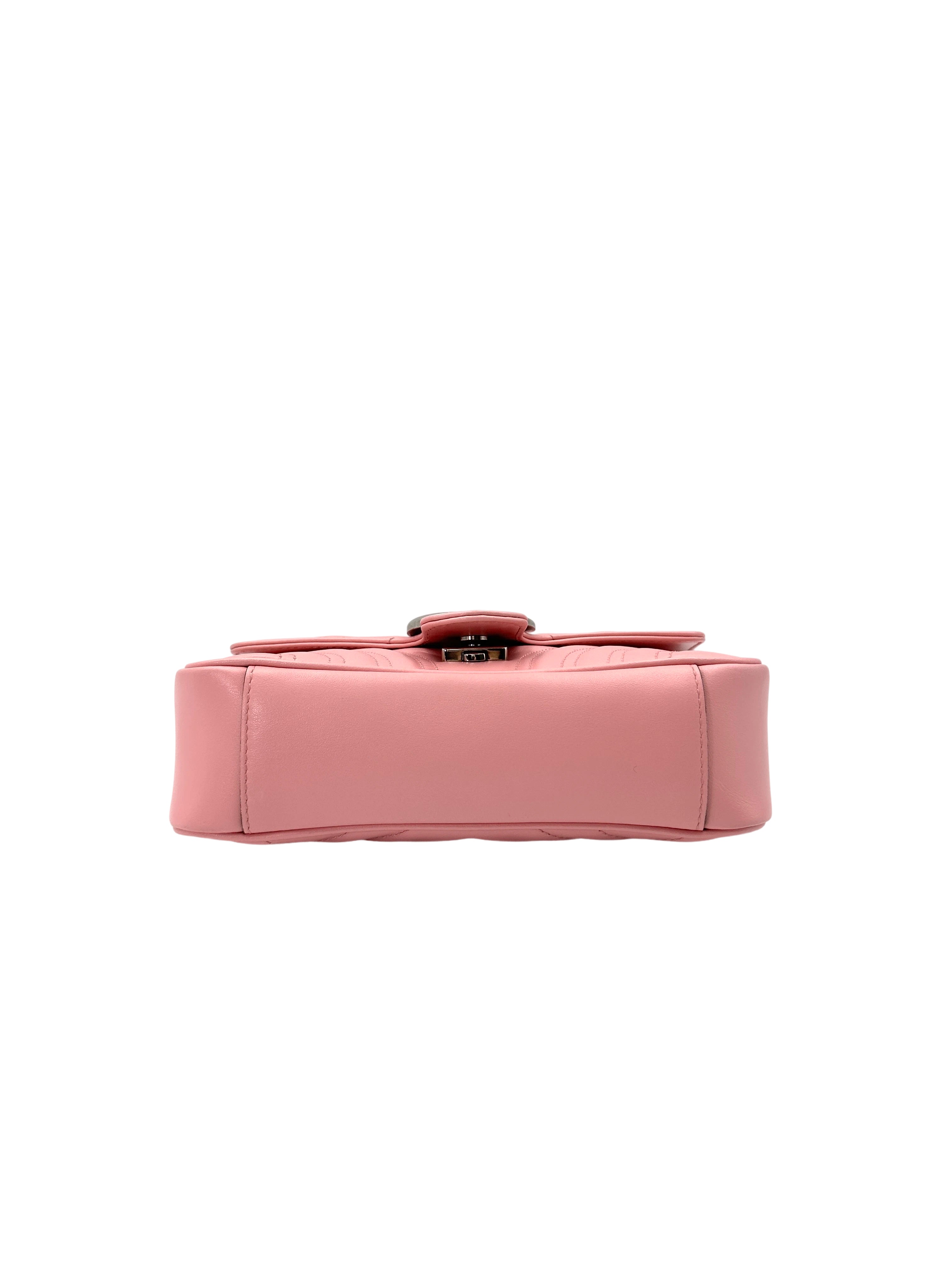 Gucci GG Marmont Pink Chevron Matelasse Leather Small Size Chain Shoulder Bag GG823