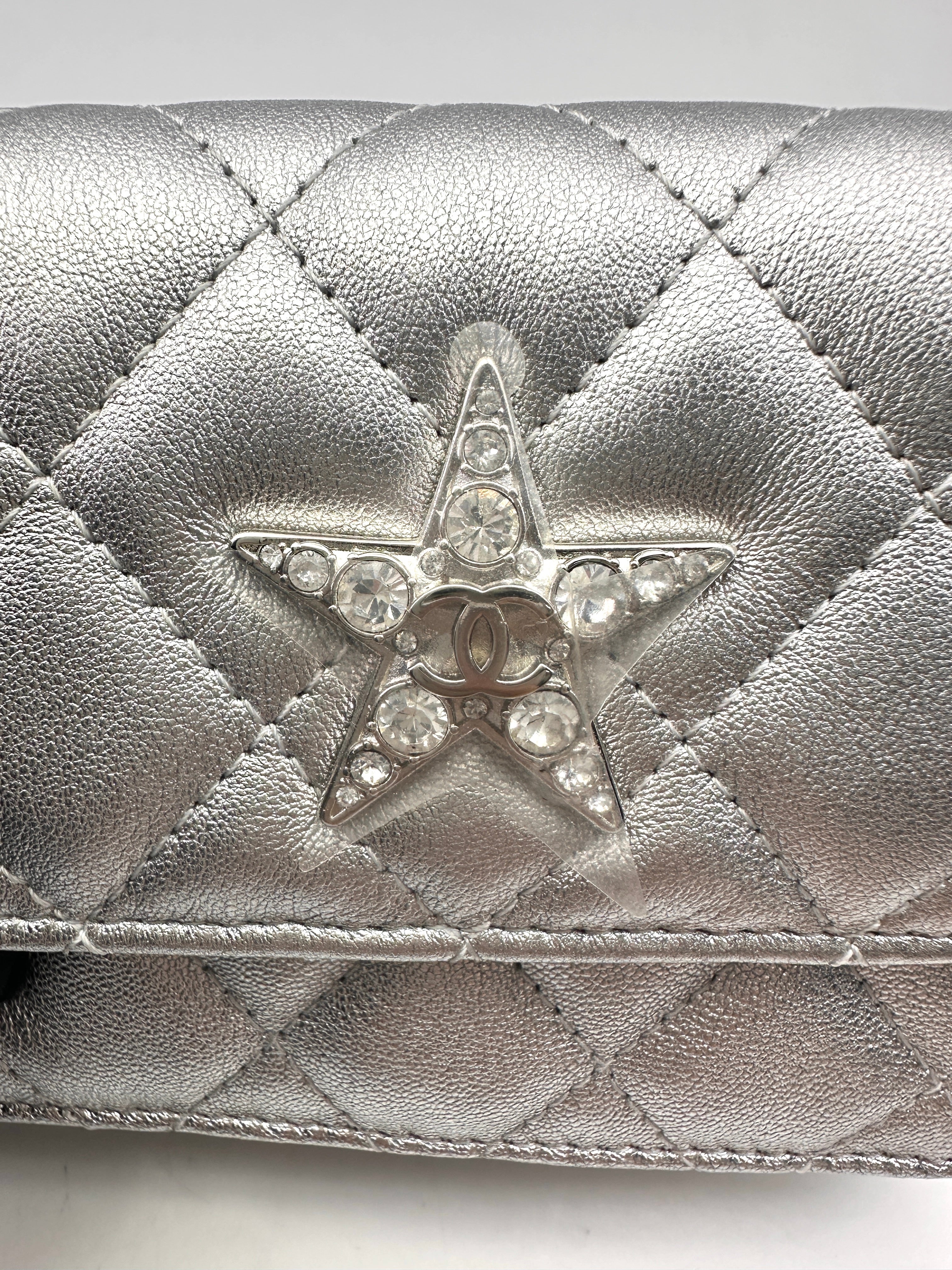 Chanel 24C Silver Quilted Star Crystal CC Mini Flap Bag(KK***N7) IRIS119