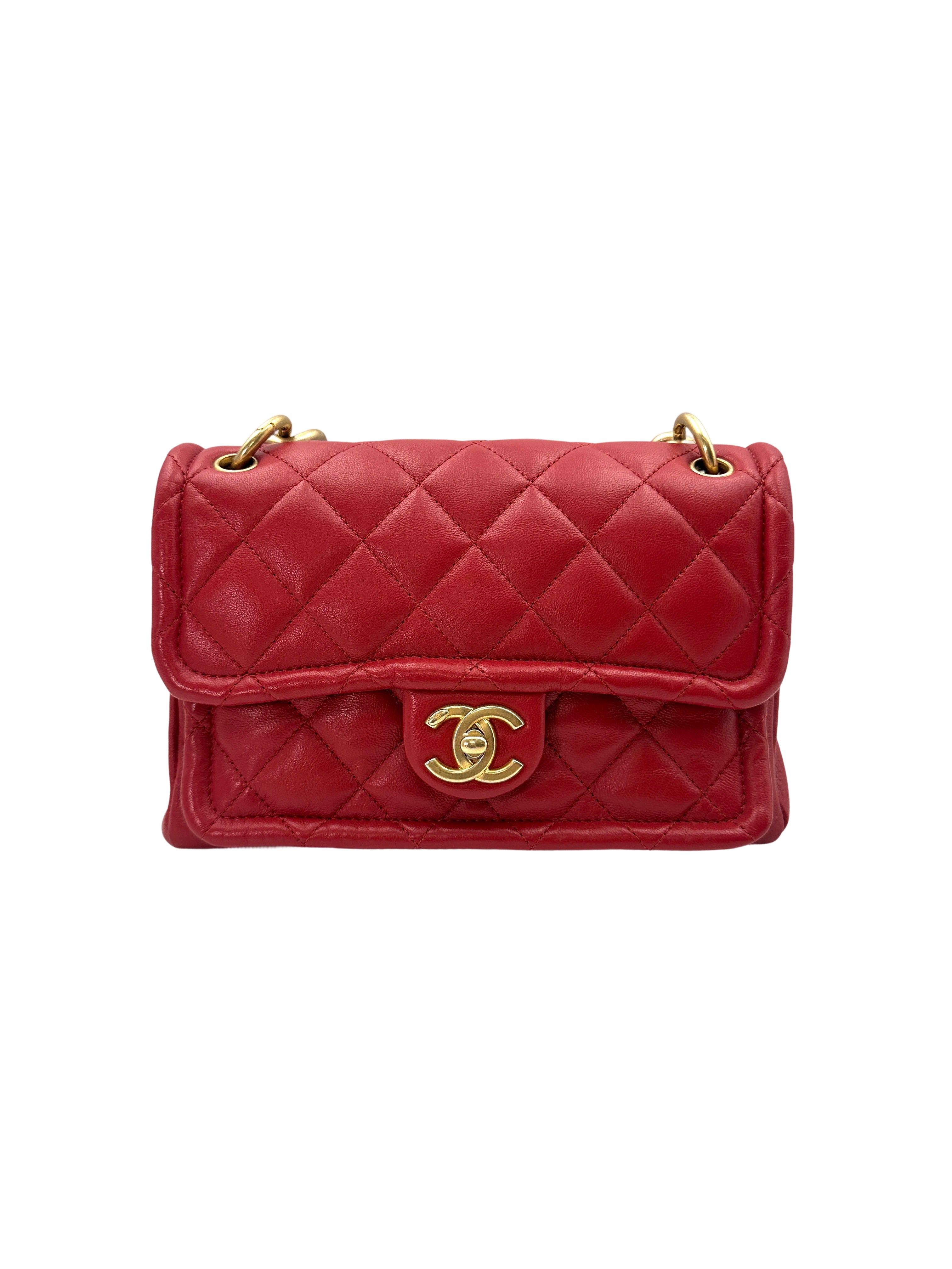 Chanel Red Quilted Leather Flap Bag With Gold Hardware(28***02) CC1655