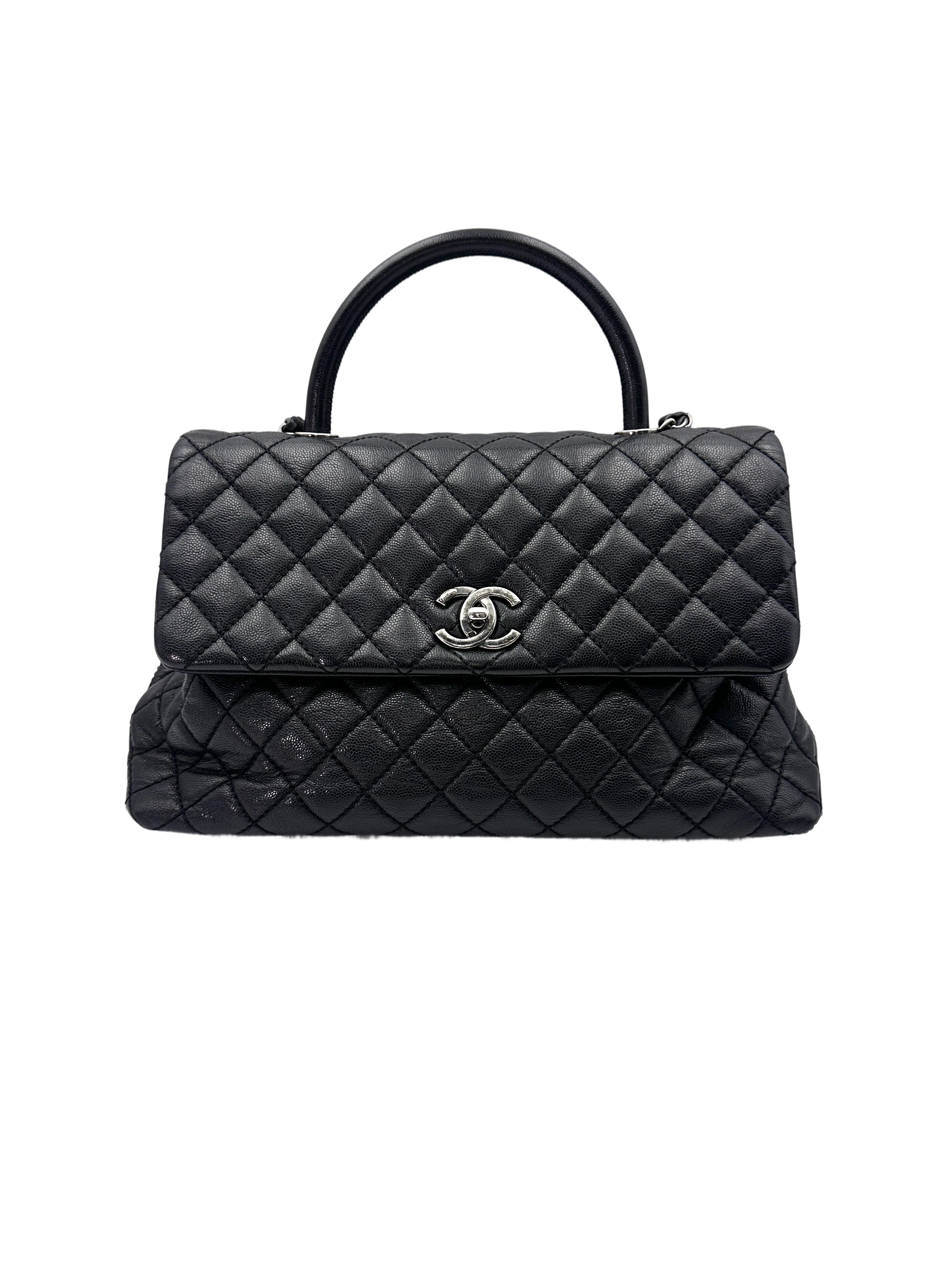 Chanel CoCo Handle Black Quilted Leather Large Size Handle Bag(22***15) IRIS121