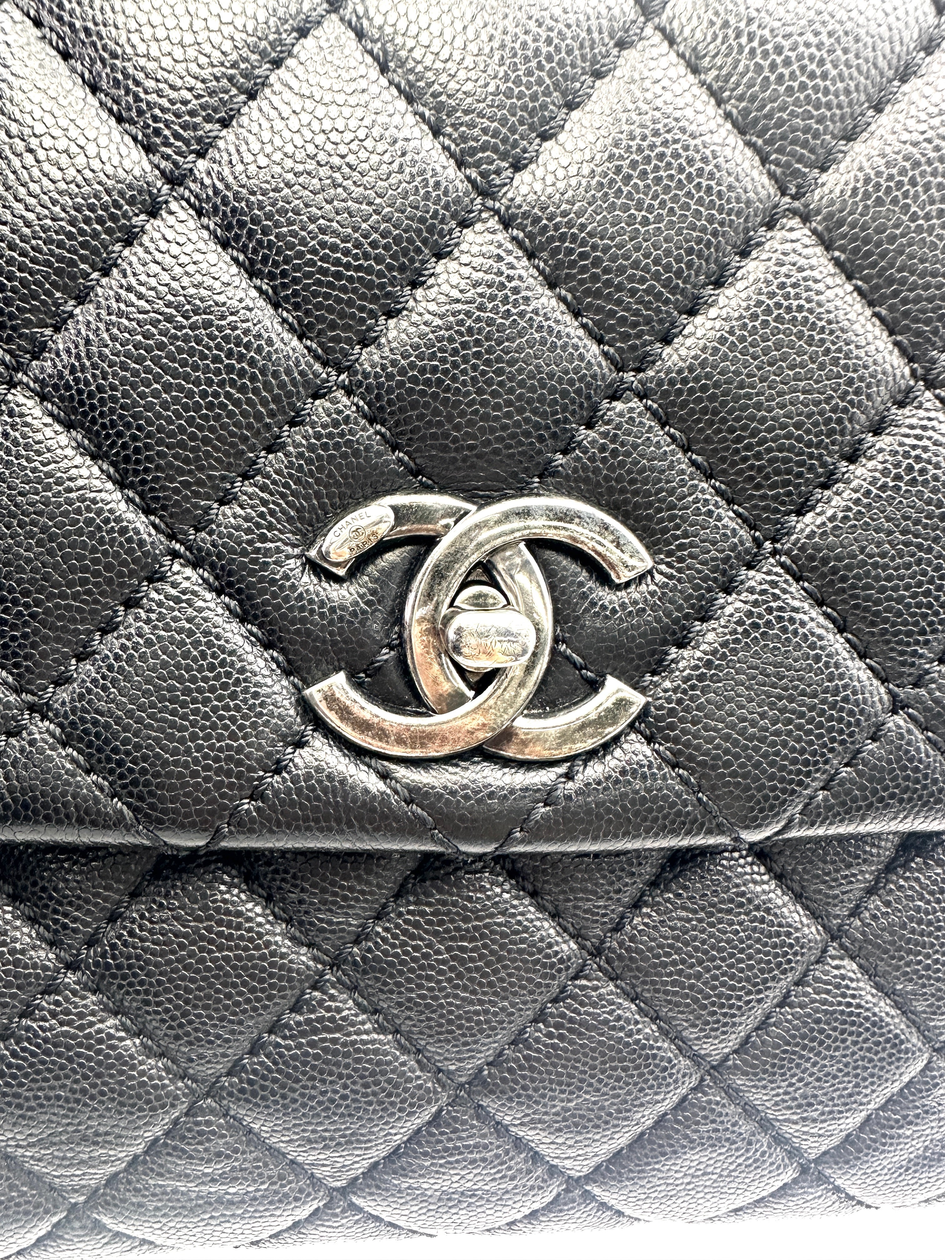 Chanel CoCo Handle Black Quilted Leather Large Size Handle Bag(22***15) IRIS121