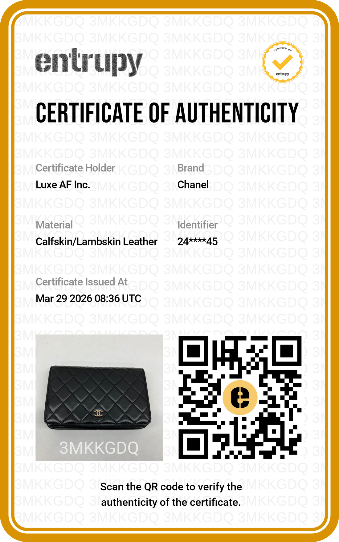 Chanel Black Quilted Lambskin Wallet On Chain With Gold Buckle(24***45) CC1656