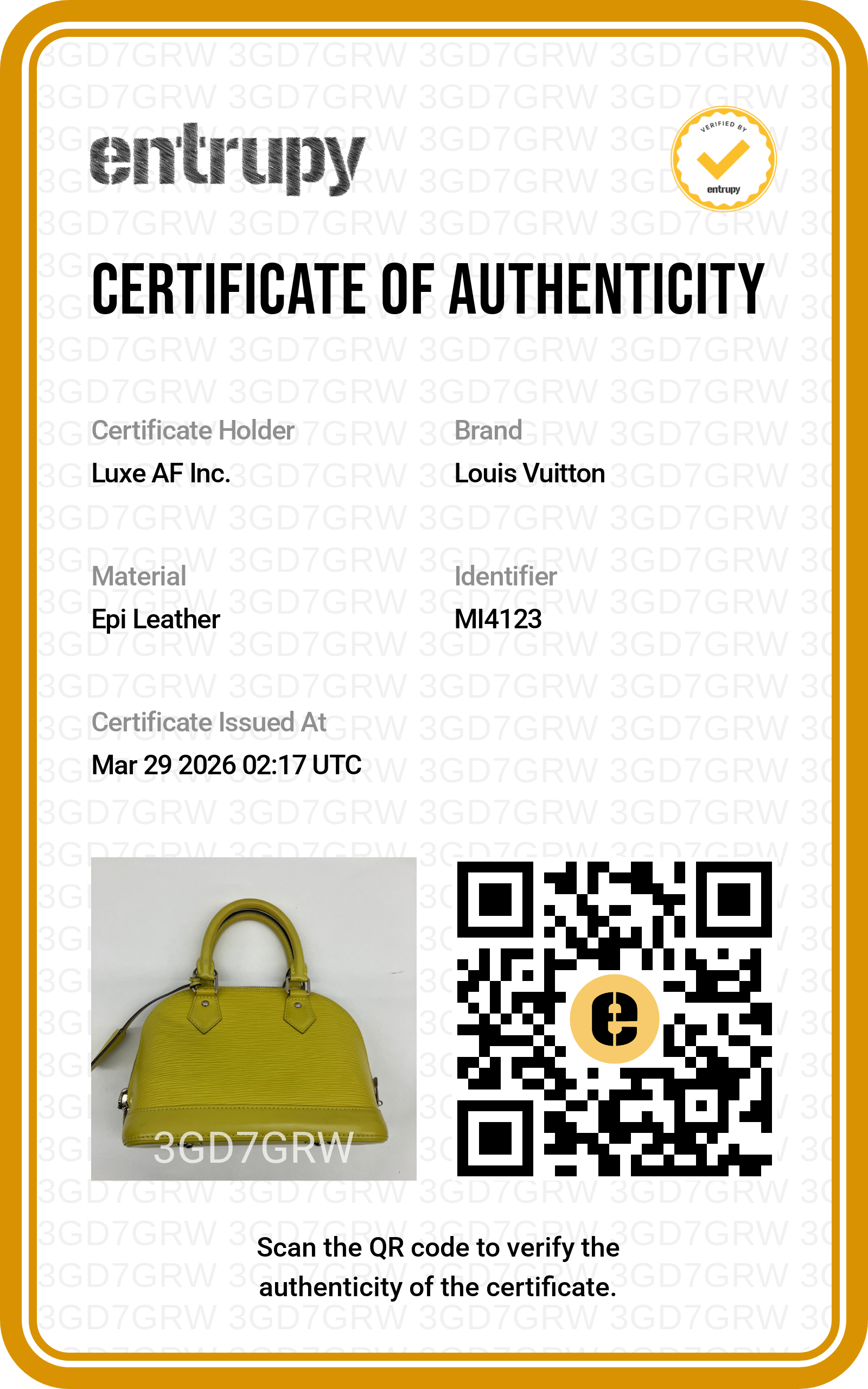 Louis Vuitton Alma BB Yellow Epi Leather Handle Bag LV2348