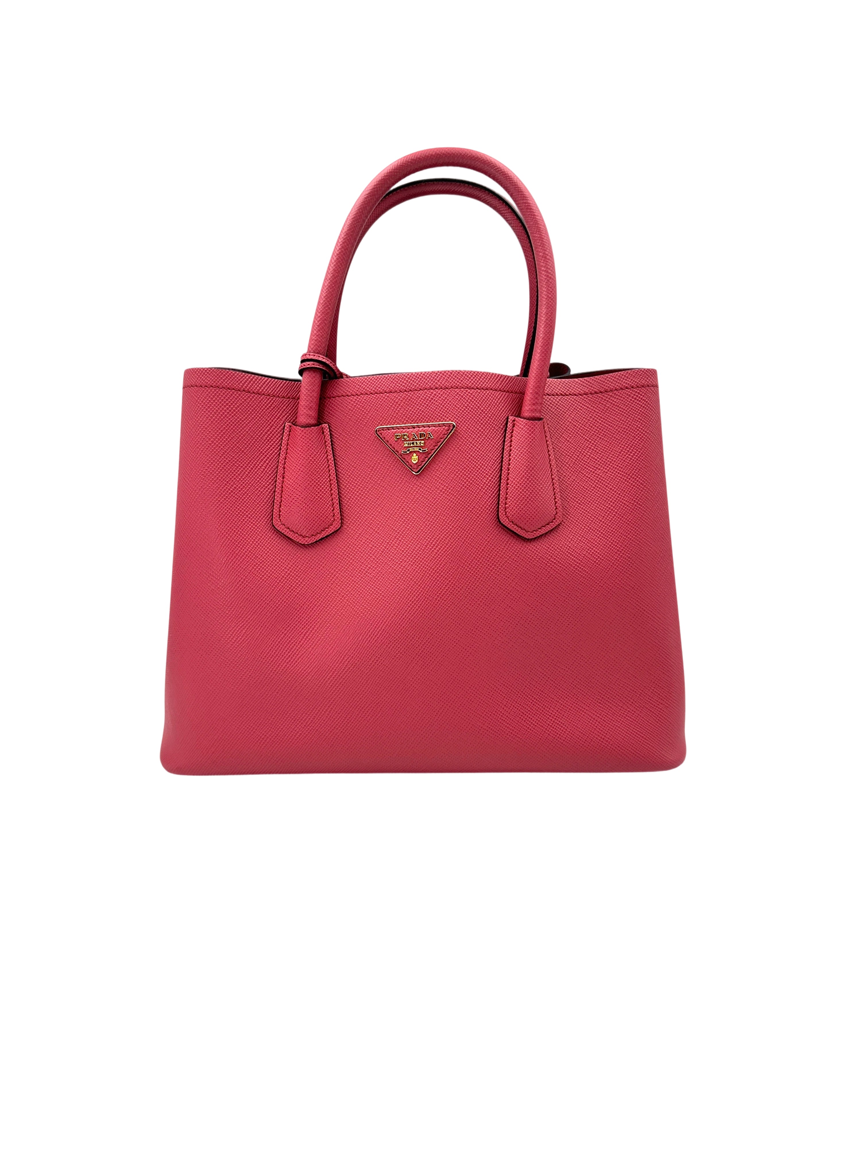 Prada Pink Saffiano Cuir Double Tote Handle Bag PR251