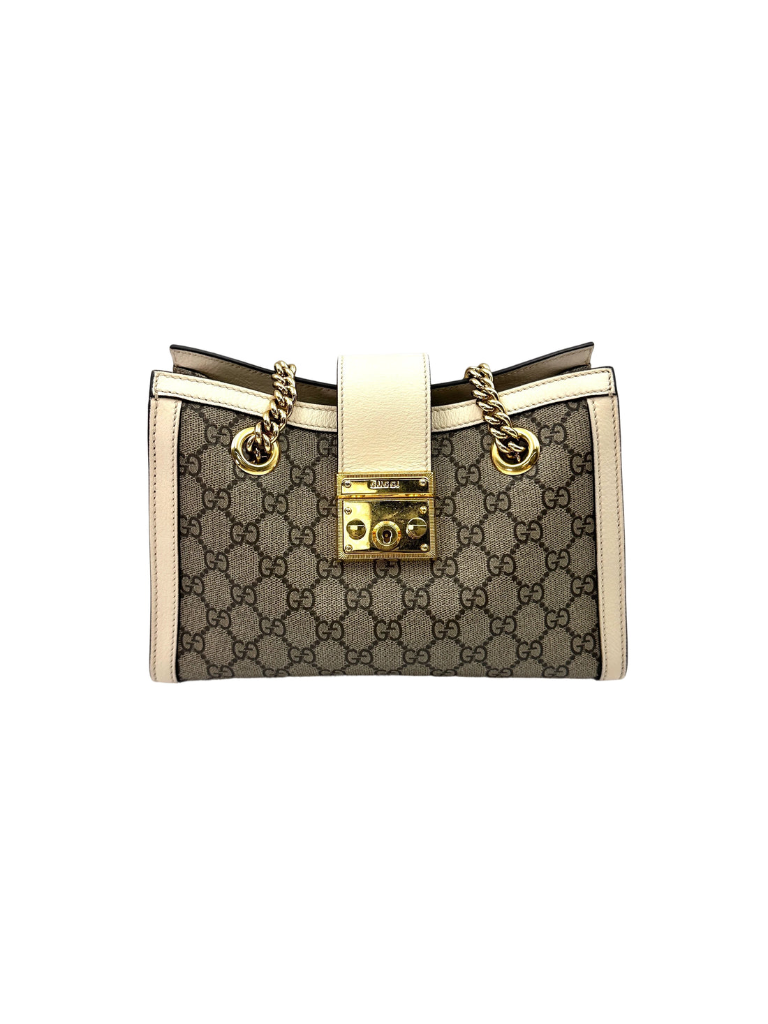 Gucci Padlock GG Supreme Shoulder Bag With White Leather Trim GG826