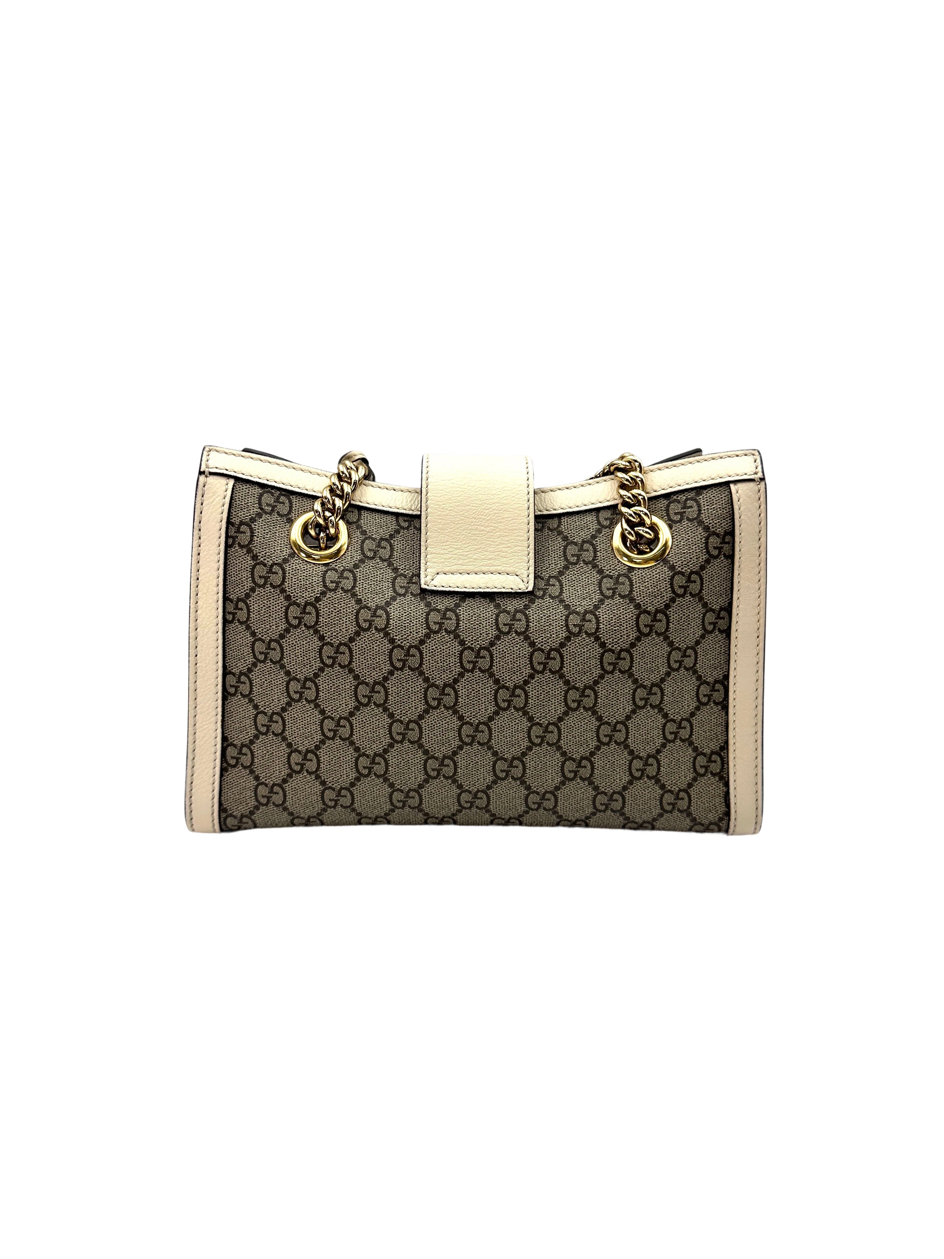 Gucci Padlock GG Supreme Shoulder Bag With White Leather Trim GG826