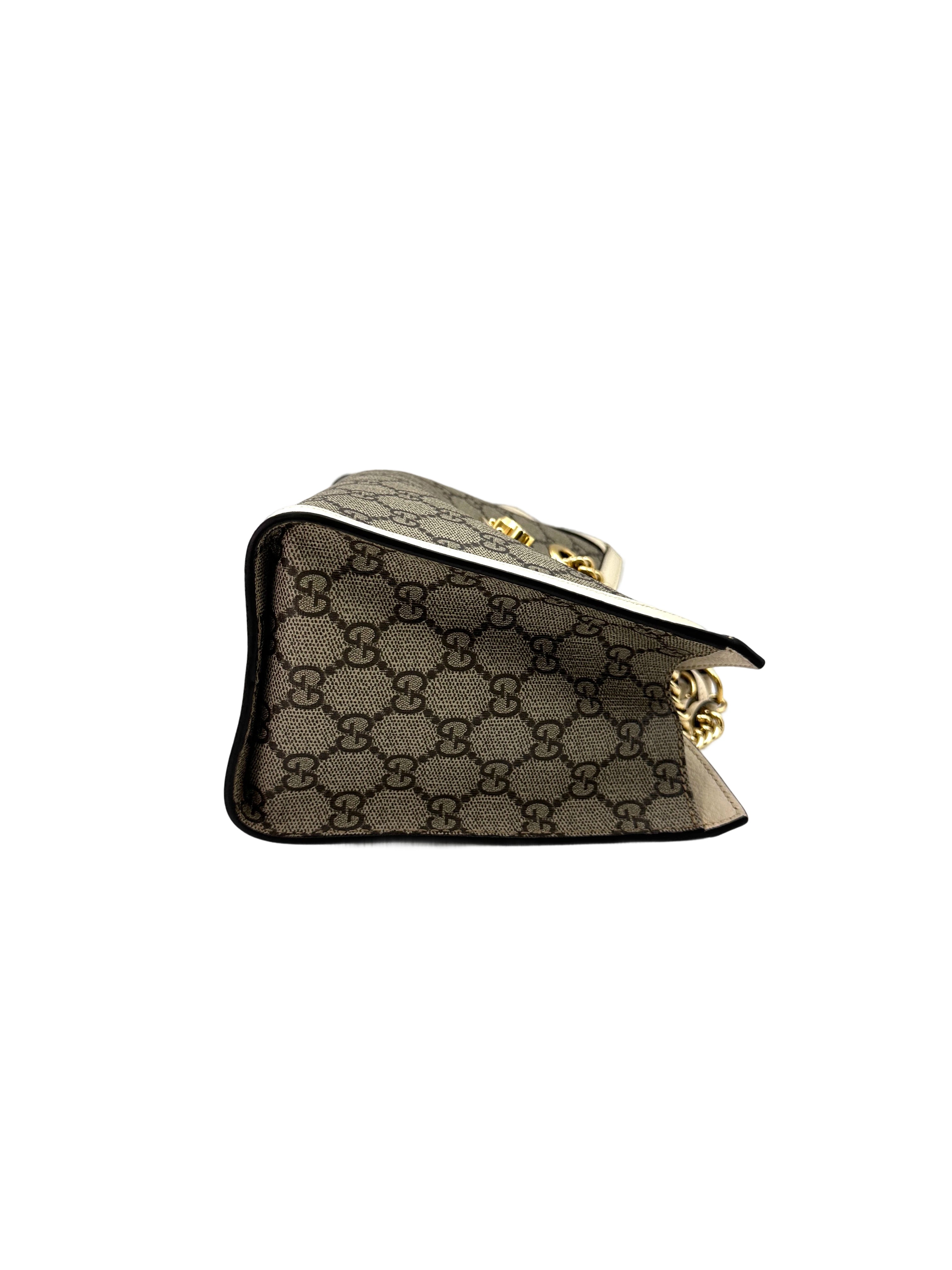 Gucci Padlock GG Supreme Shoulder Bag With White Leather Trim GG826