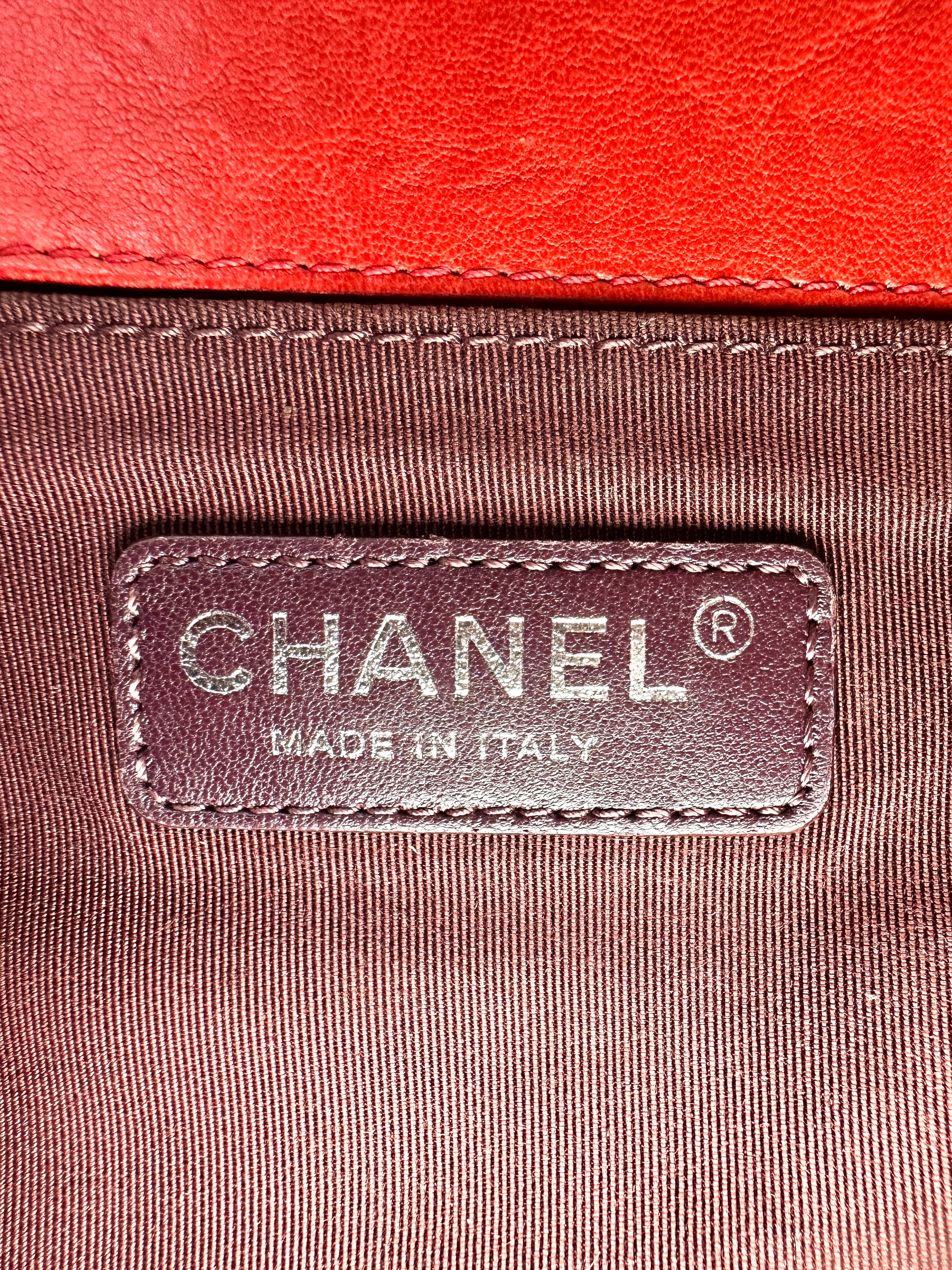 Chanel LeBoy Red Quilted Studded Leather Medium Size Flap Bag With Aged Silver Buckle(21***94) CC1665