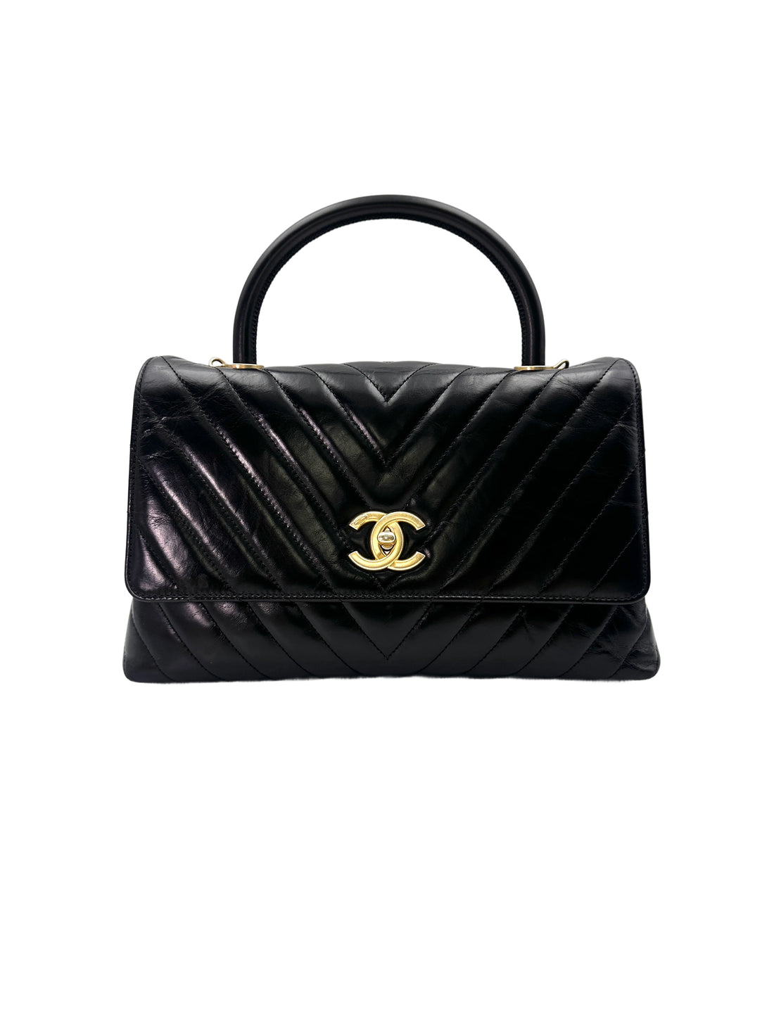 Chanel CoCo Handle Black Chevron Quilted Leather Medium Size Handle Bag(24***66) CC1666