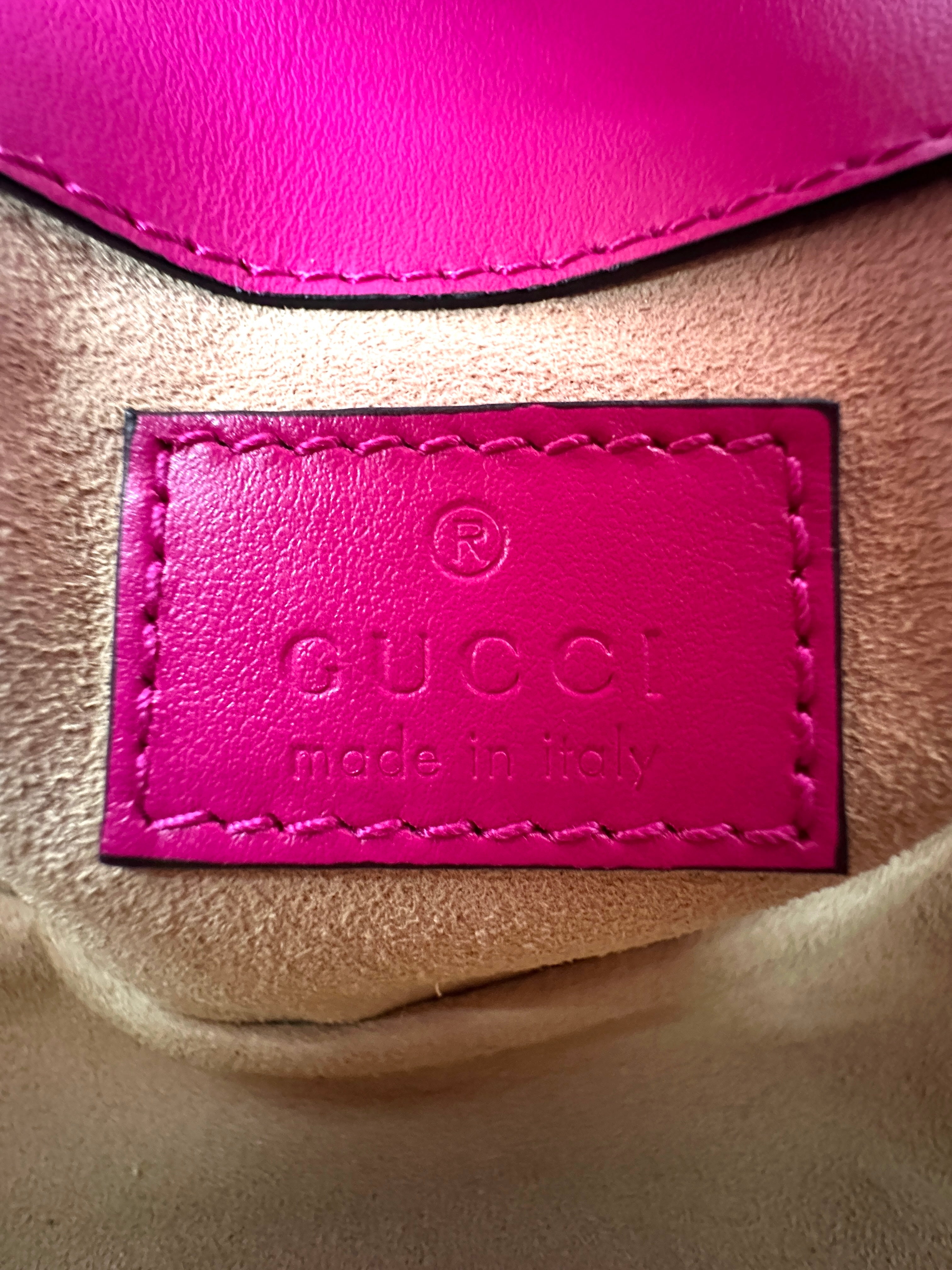 Gucci GG Marmont Pink Chevron Matelasse Leather Mini Chain Shoulder Bag With Tonal Resin Hardware GG827