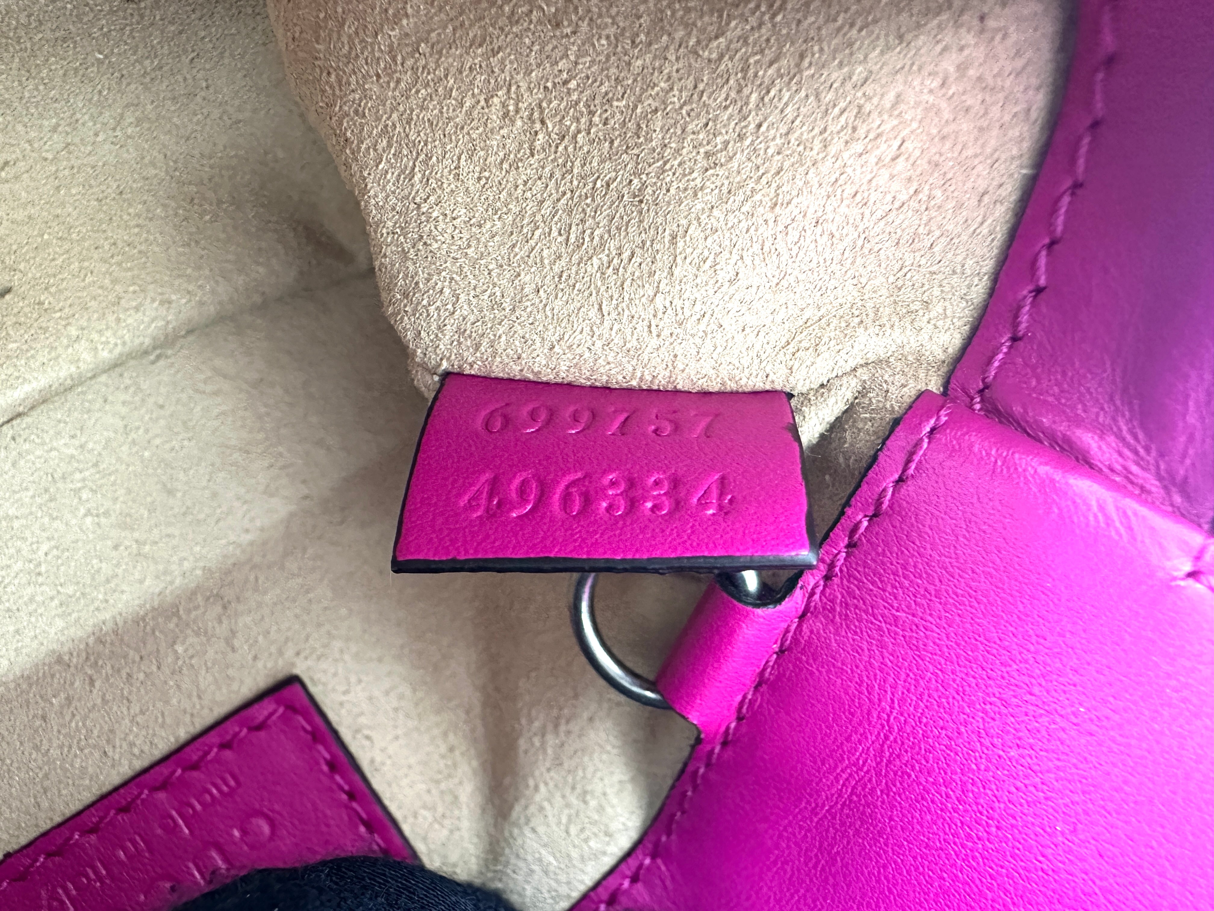 Gucci GG Marmont Pink Chevron Matelasse Leather Mini Chain Shoulder Bag With Tonal Resin Hardware GG827