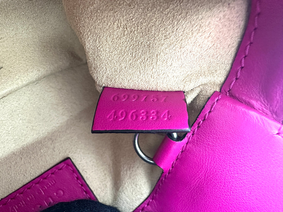Gucci GG Marmont Pink Chevron Matelasse Leather Mini Chain Shoulder Bag With Tonal Resin Hardware GG827