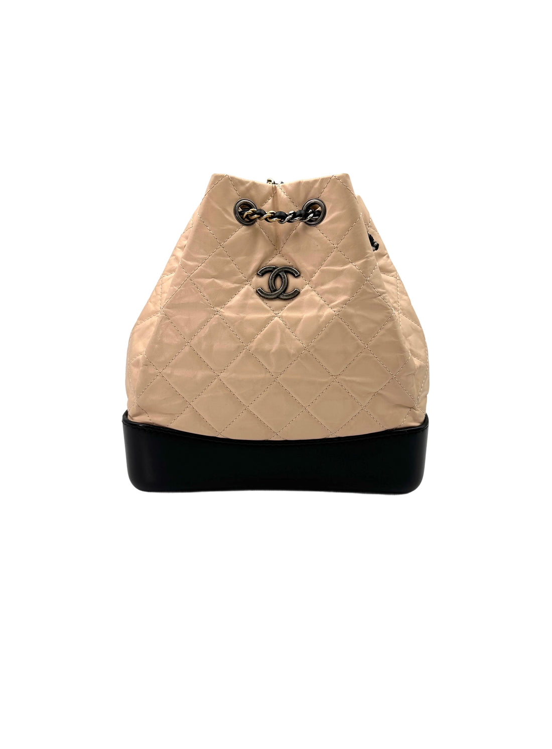 Chanel Gabrielle Beige/Black Quilted Leather Small Size Backpack(25***22) CC1668