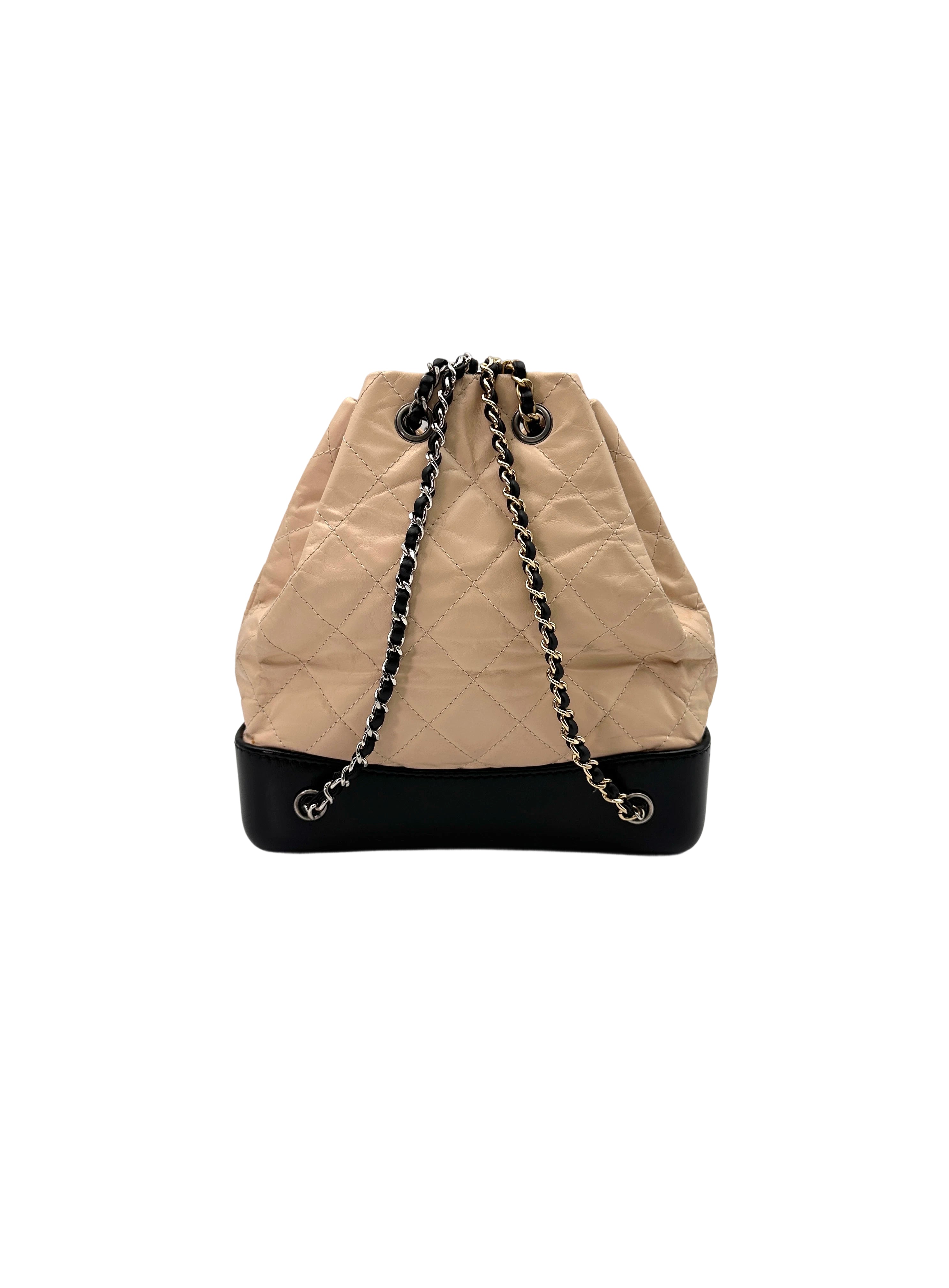 Chanel Gabrielle Beige/Black Quilted Leather Small Size Backpack(25***22) CC1668