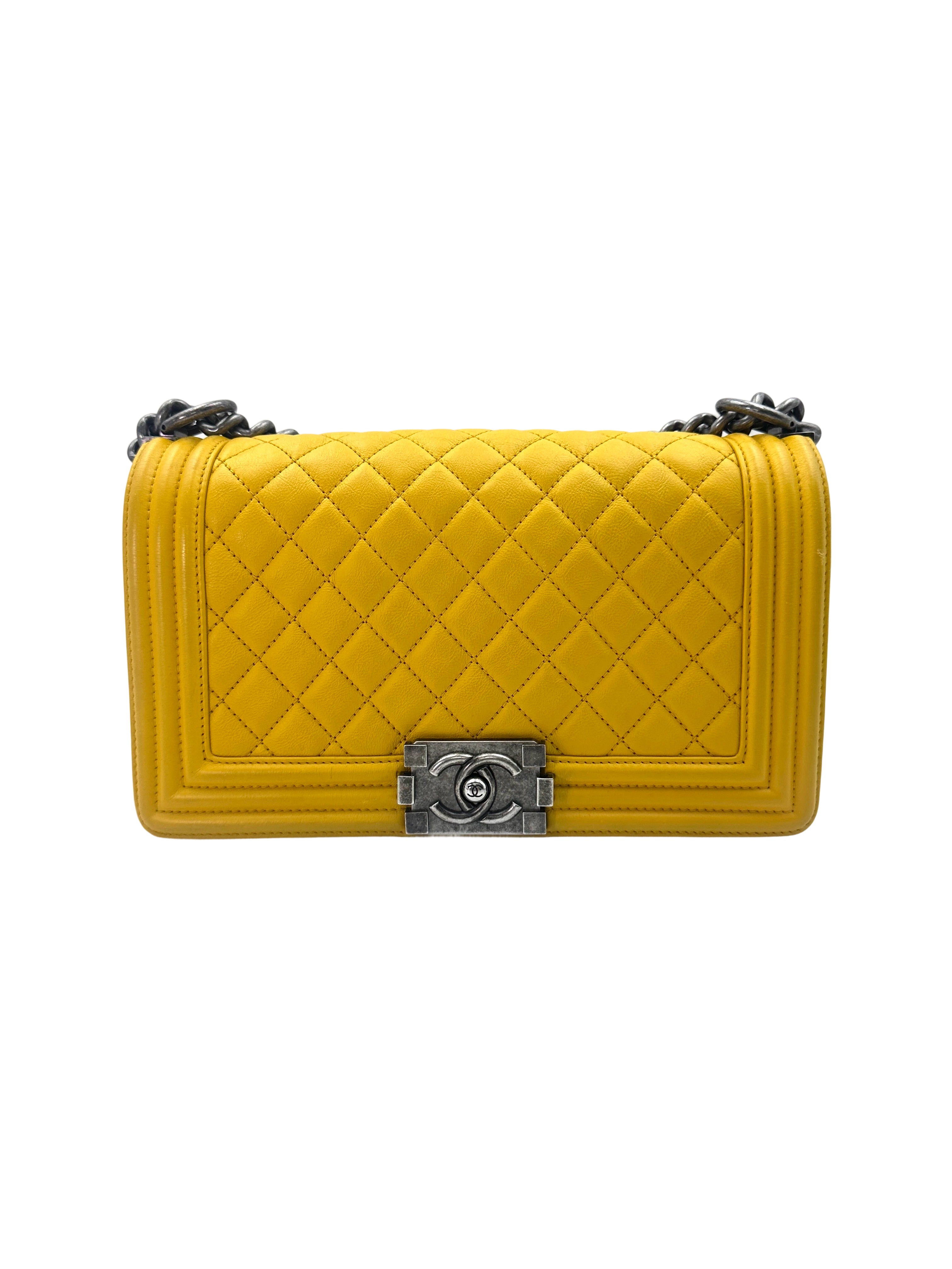 Chanel LeBoy Yellow Quilted Leather Flap Bag With Aged Silver Buckle(17***36) CC1670
