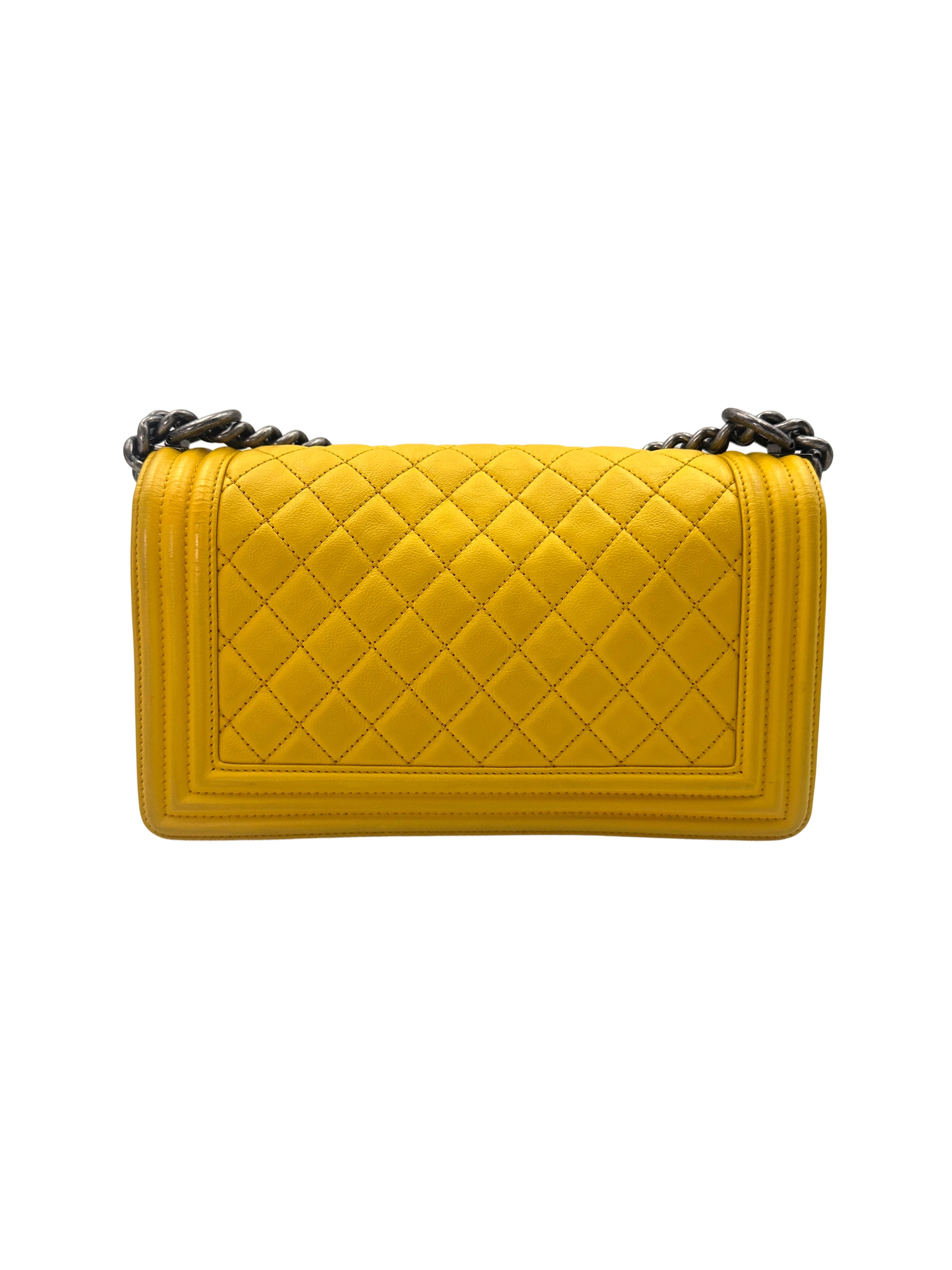 Chanel LeBoy Yellow Quilted Leather Flap Bag With Aged Silver Buckle(17***36) CC1670
