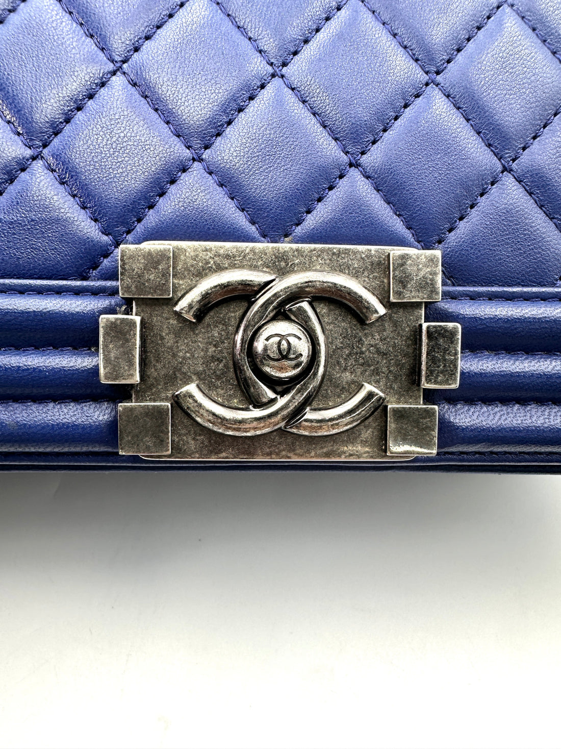 Chanel LeBoy Blue Quilted Lambskin Medium Size Flap Bag With Silver Buckle(23***10) CC1673