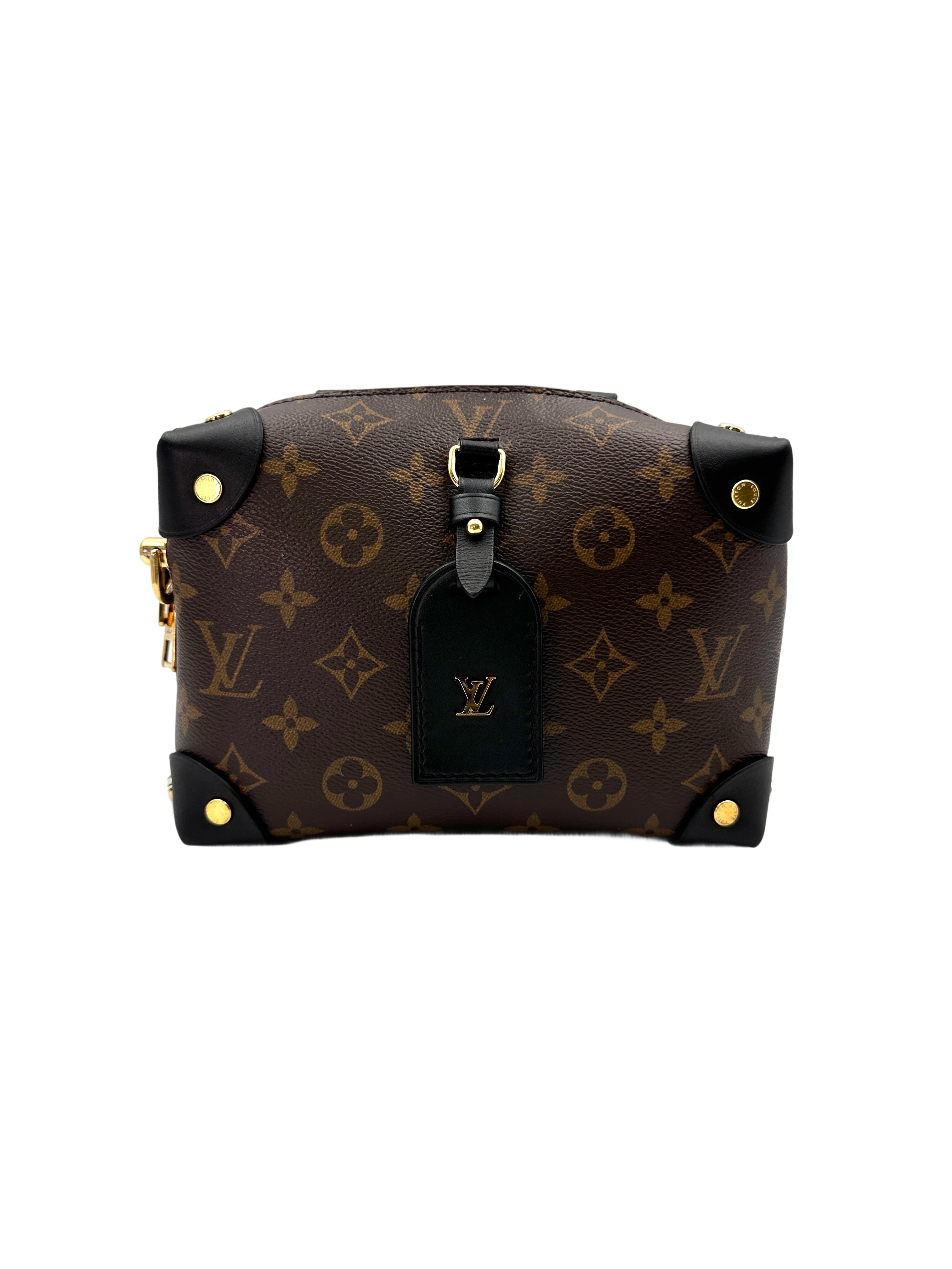 Louis Vuitton Petite Malle Souple Monogram Canvas Handle Bag With Black Leather Trim LV2365