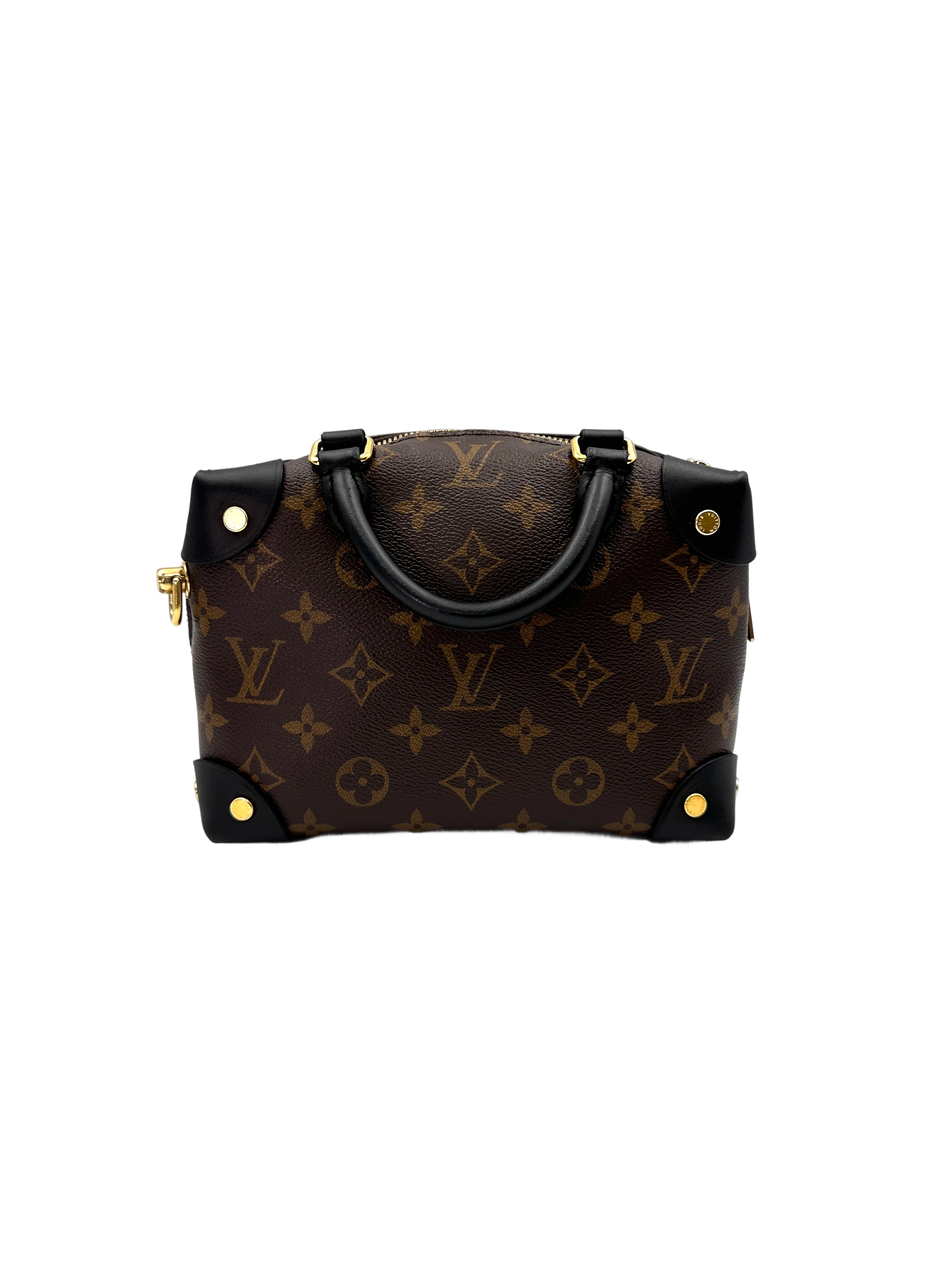 Louis Vuitton Petite Malle Souple Monogram Canvas Handle Bag With Black Leather Trim LV2365